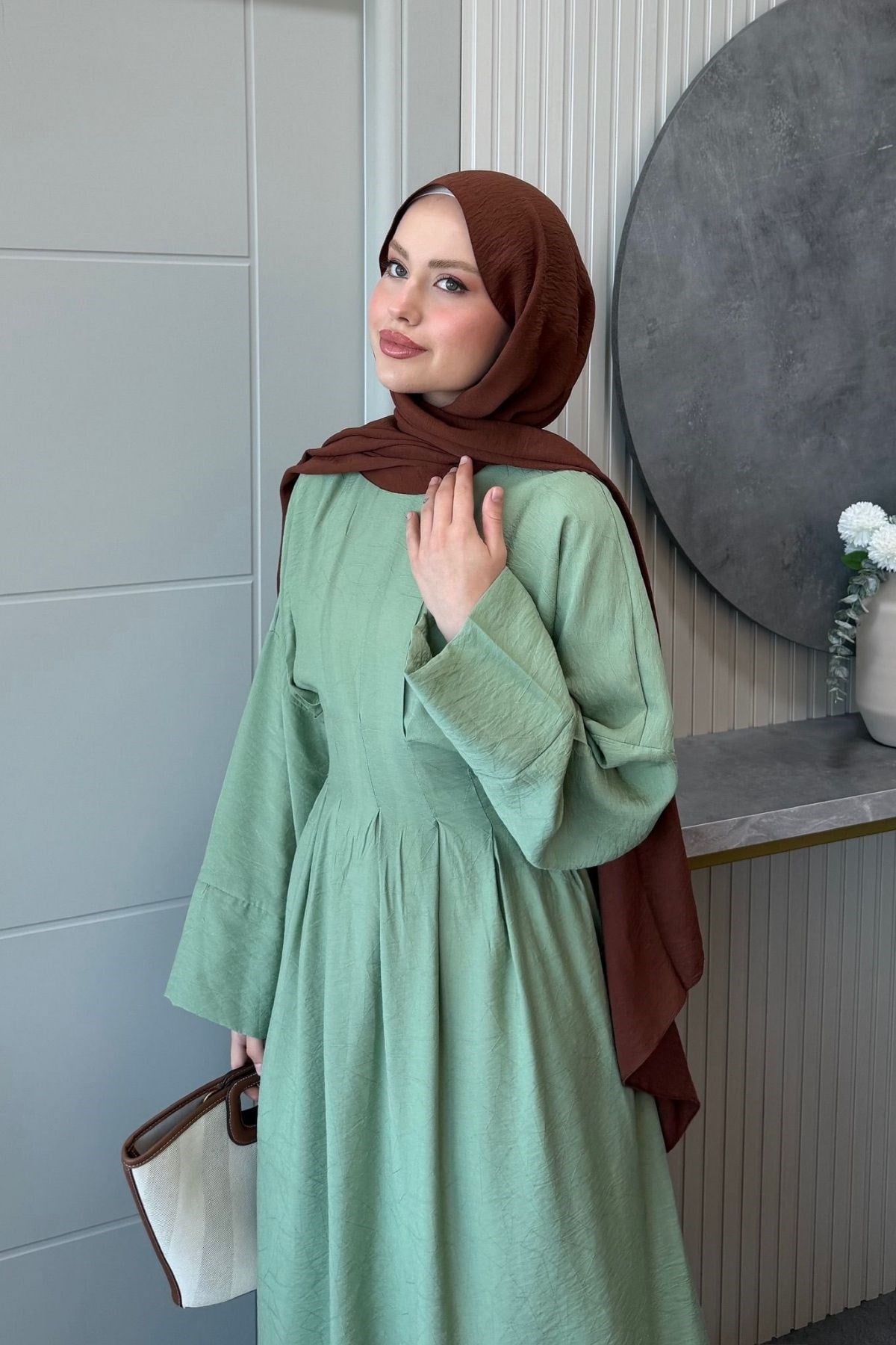 Eyfel Kuşaklı Elbise Mint, Fiyatları Eyfel Kuşaklı Elbise Mint- Haza Moda