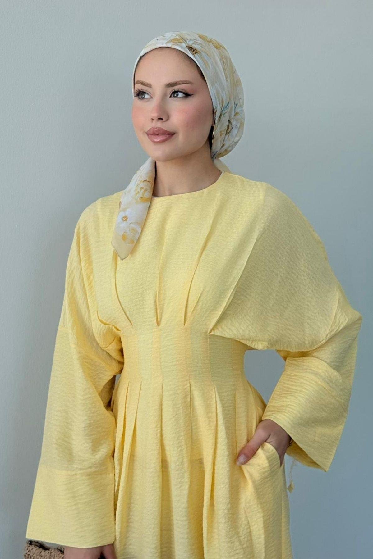 Eyfel Kuşaklı Elbise Sarı, Fiyatları Eyfel Kuşaklı Elbise Sarı- Haza Moda