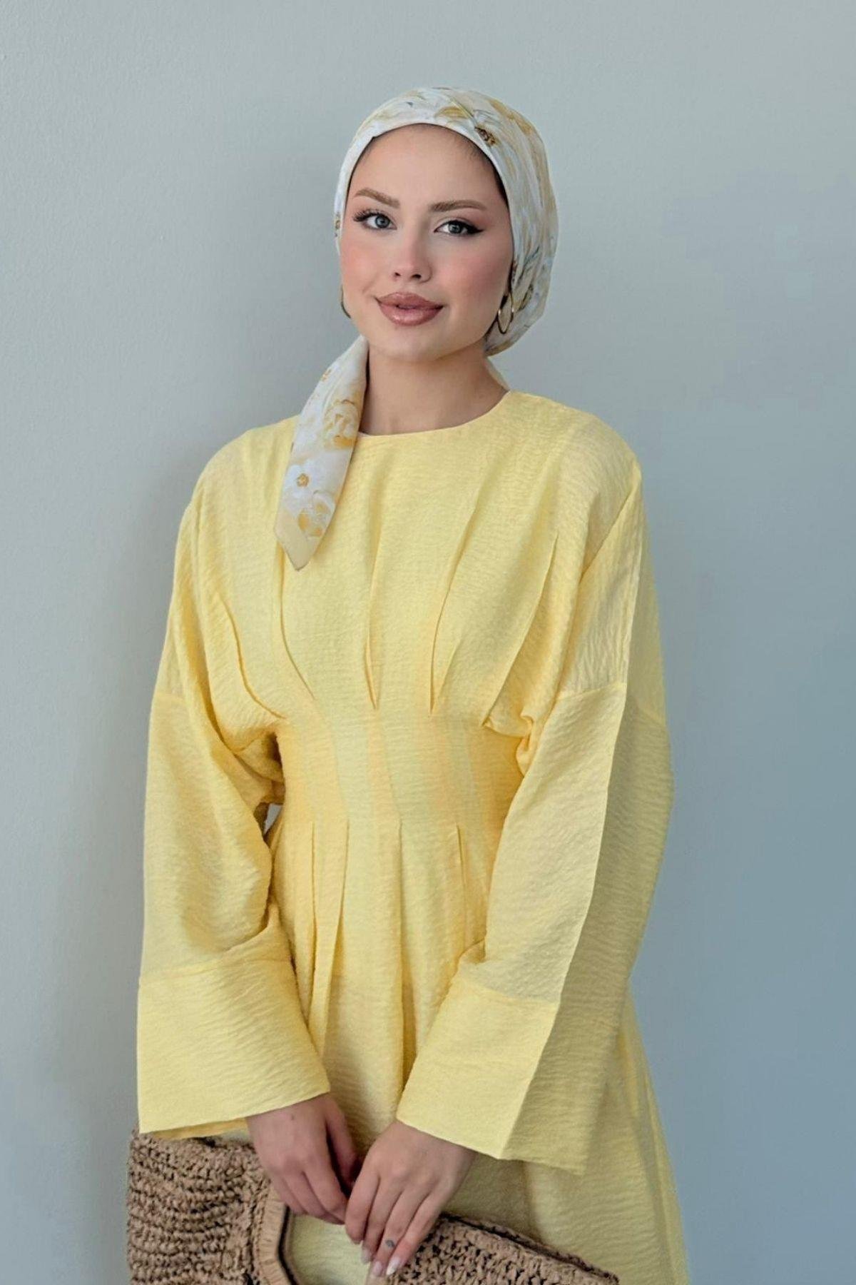 Eyfel Kuşaklı Elbise Sarı, Fiyatları Eyfel Kuşaklı Elbise Sarı- Haza Moda