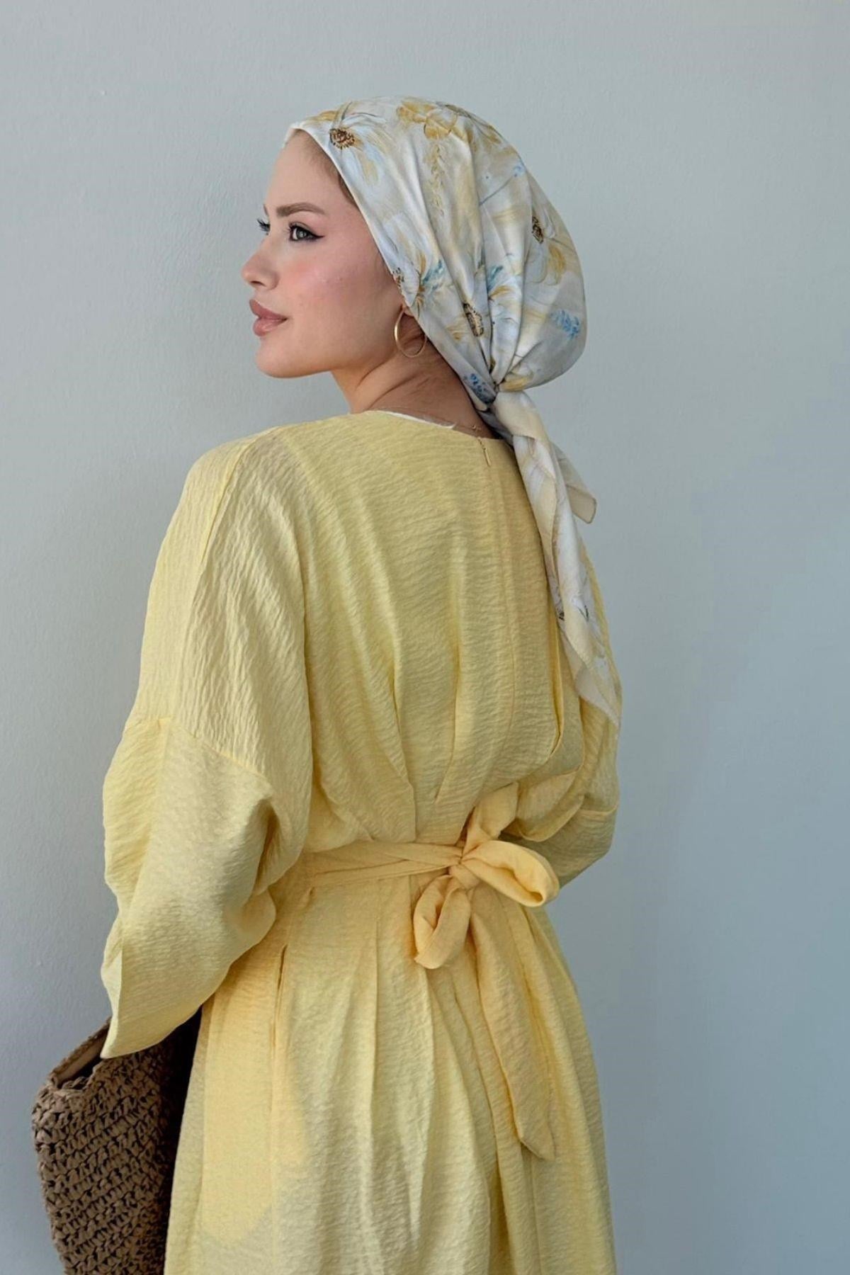 Eyfel Kuşaklı Elbise Sarı, Fiyatları Eyfel Kuşaklı Elbise Sarı- Haza Moda