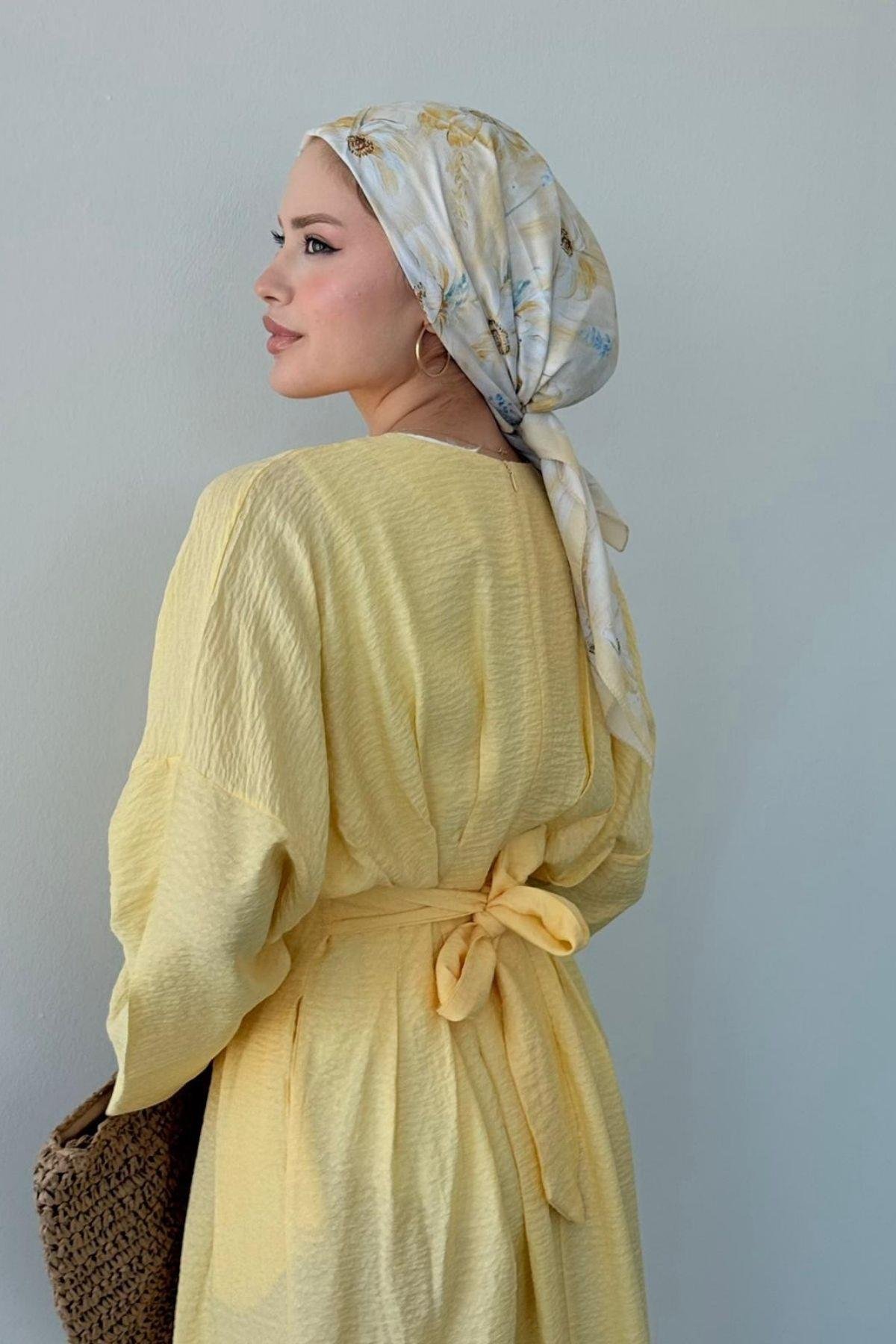 Eyfel Kuşaklı Elbise Sarı, Fiyatları Eyfel Kuşaklı Elbise Sarı- Haza Moda