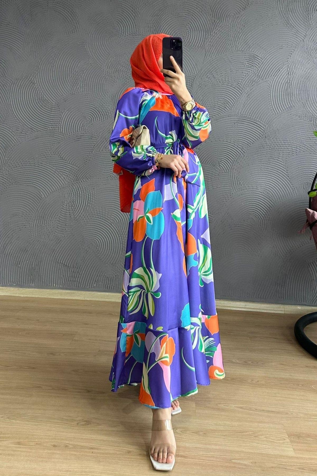 Eylül Çiçekli Elbise Mor, Fiyatları 