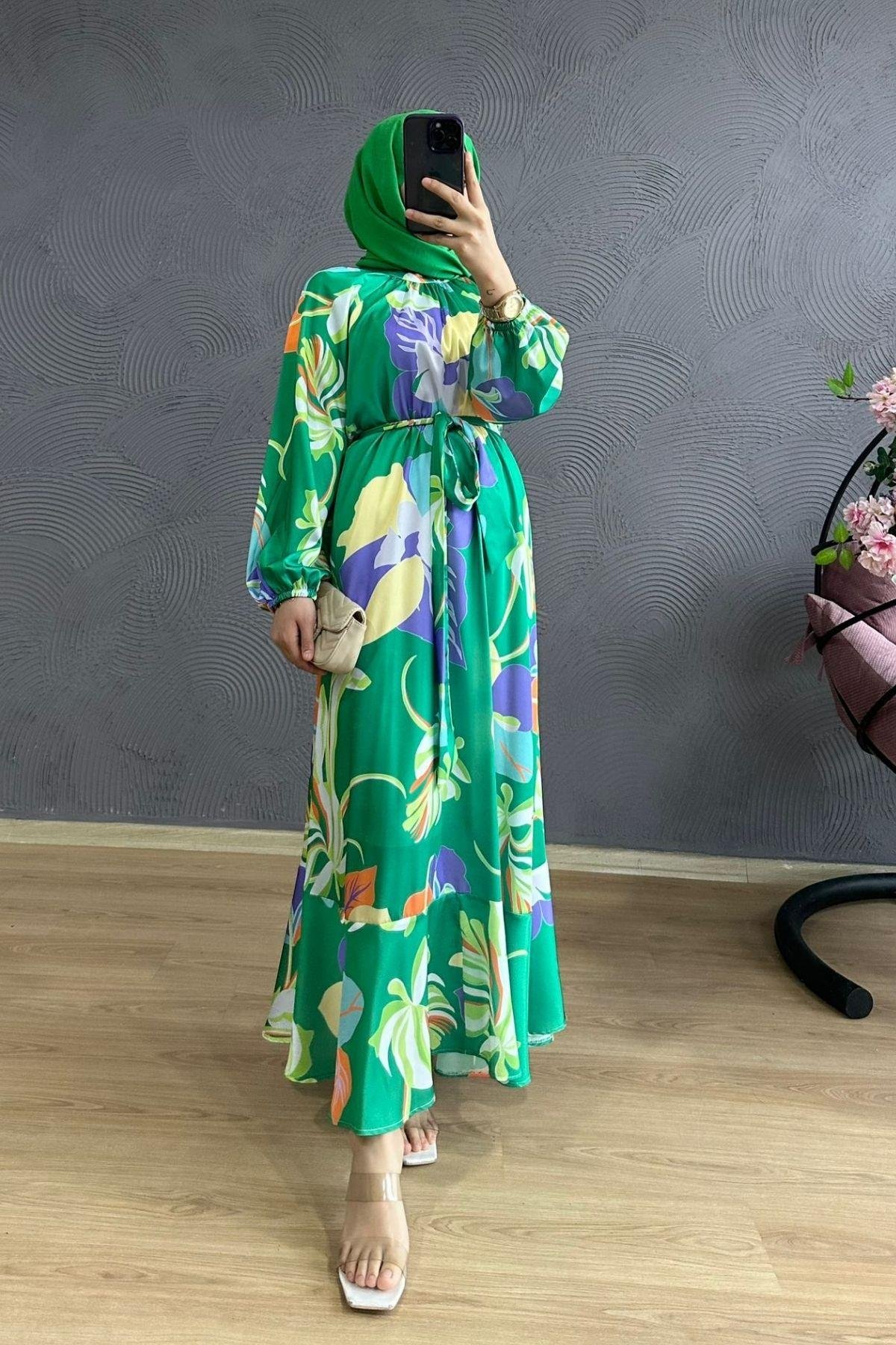 Eylül Çiçekli Elbise Yeşil, Fiyatları 