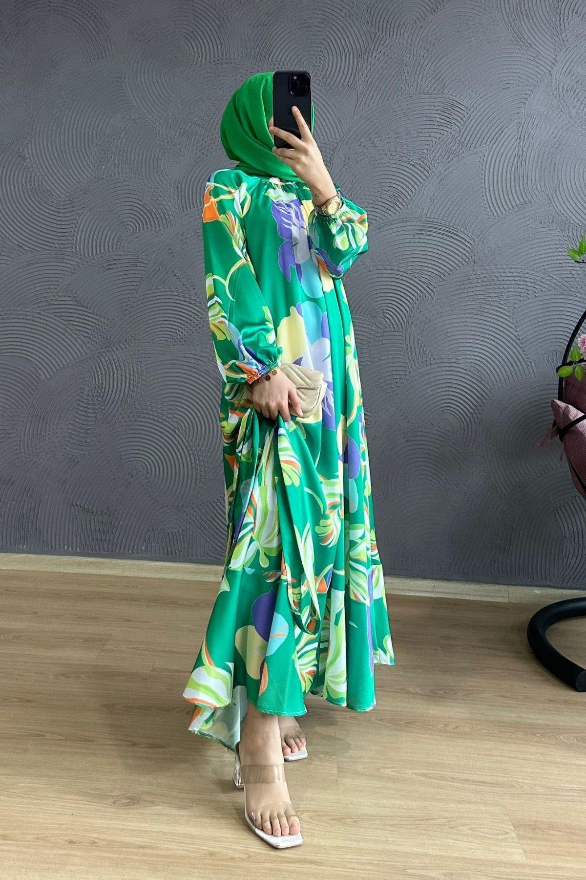 Eylül Çiçekli Elbise Yeşil, Fiyatları 