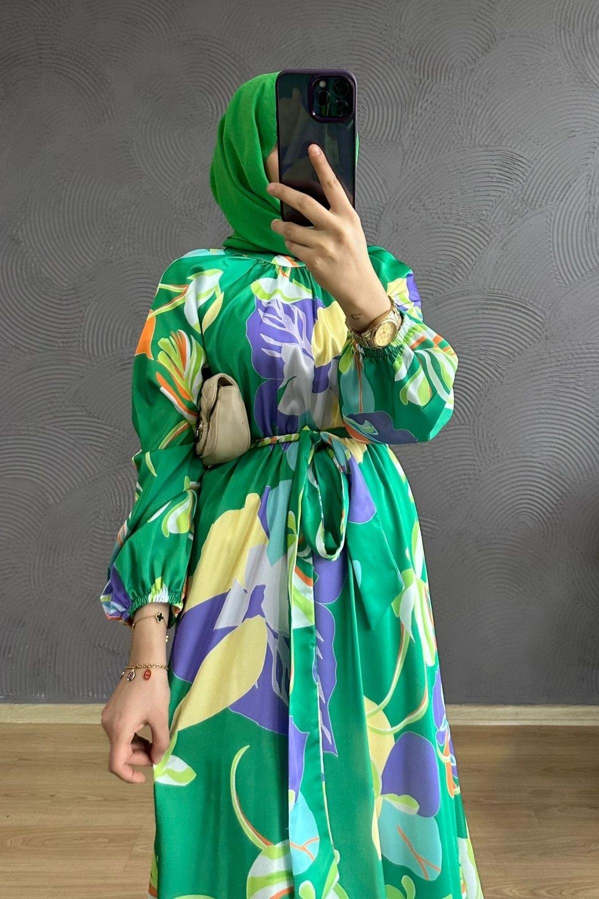 Eylül Çiçekli Elbise Yeşil, Fiyatları 