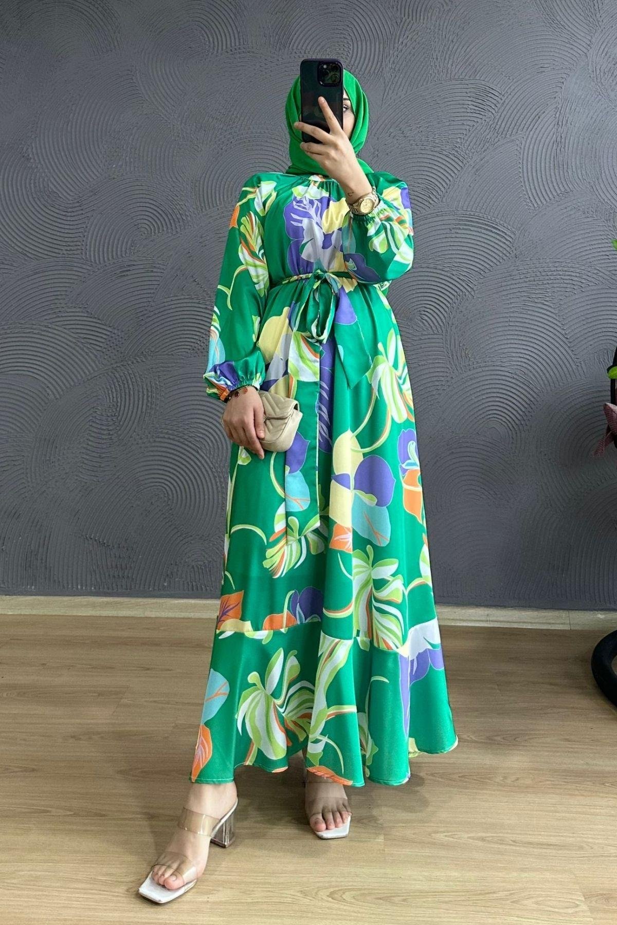 Eylül Çiçekli Elbise Yeşil, Fiyatları 