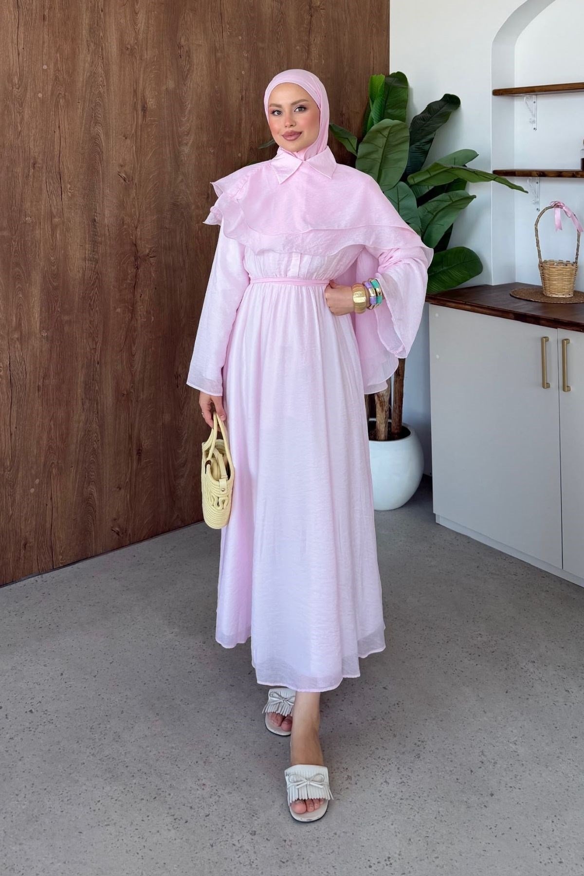 Ezel Pelerinli Elbise Pembe, Fiyatları 