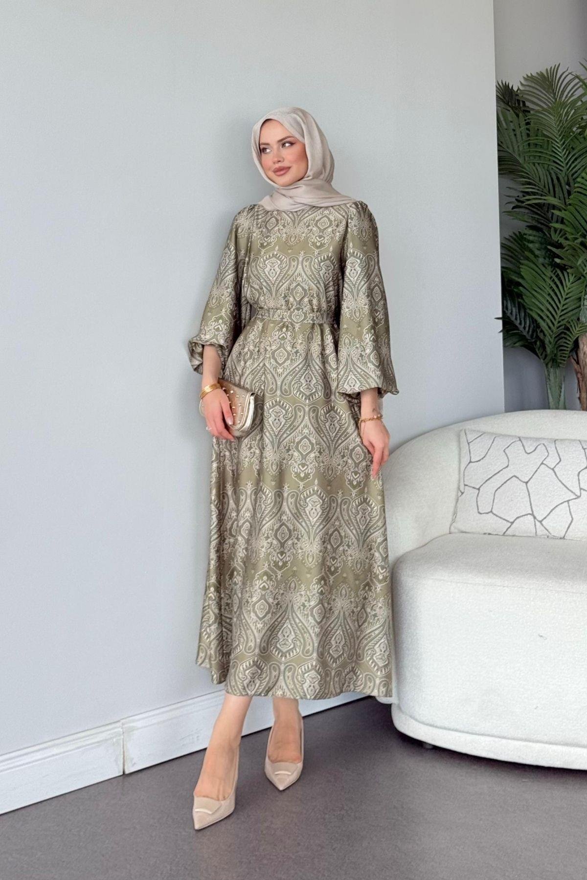 Fas Saten Elbise Yeşil, Fiyatları Fas Saten Elbise Yeşil - Haza Moda