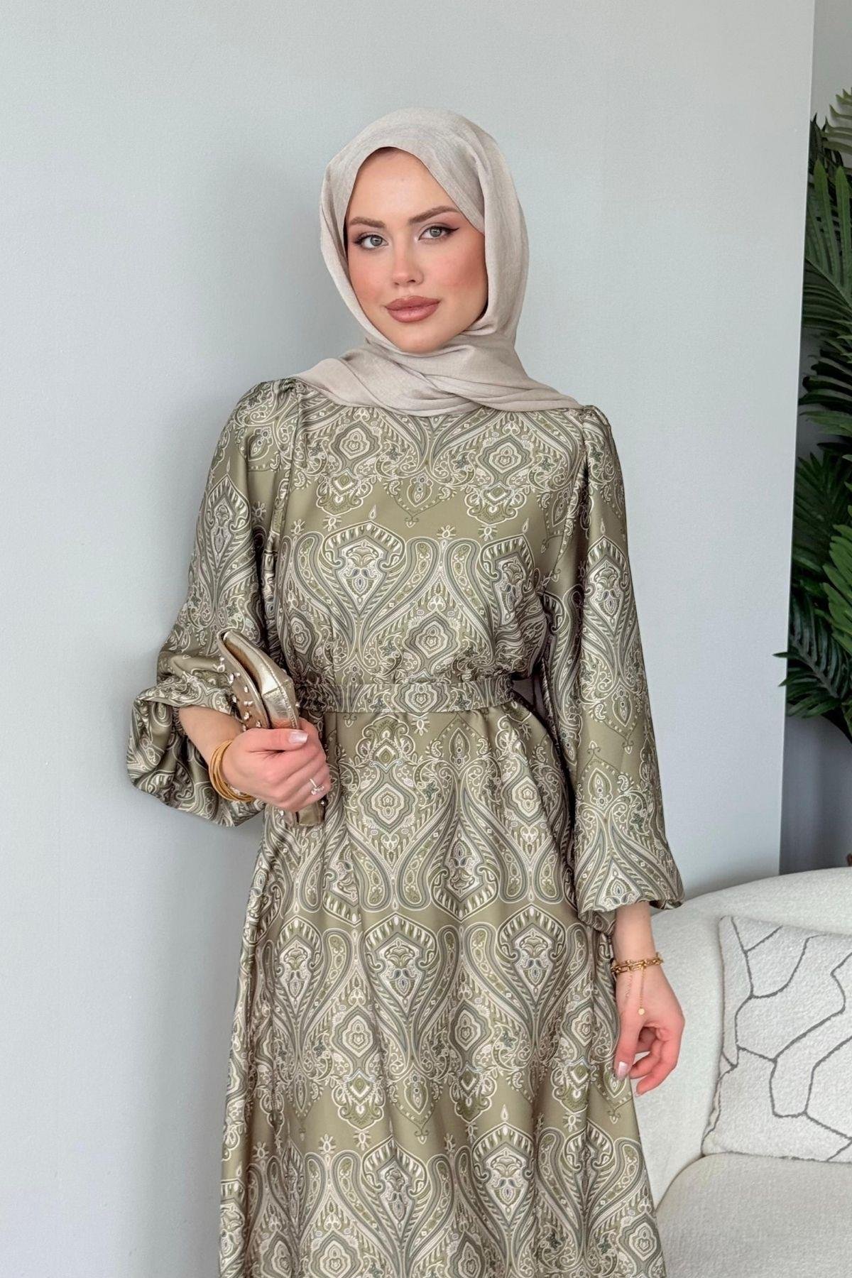 Fas Saten Elbise Yeşil, Fiyatları Fas Saten Elbise Yeşil - Haza Moda