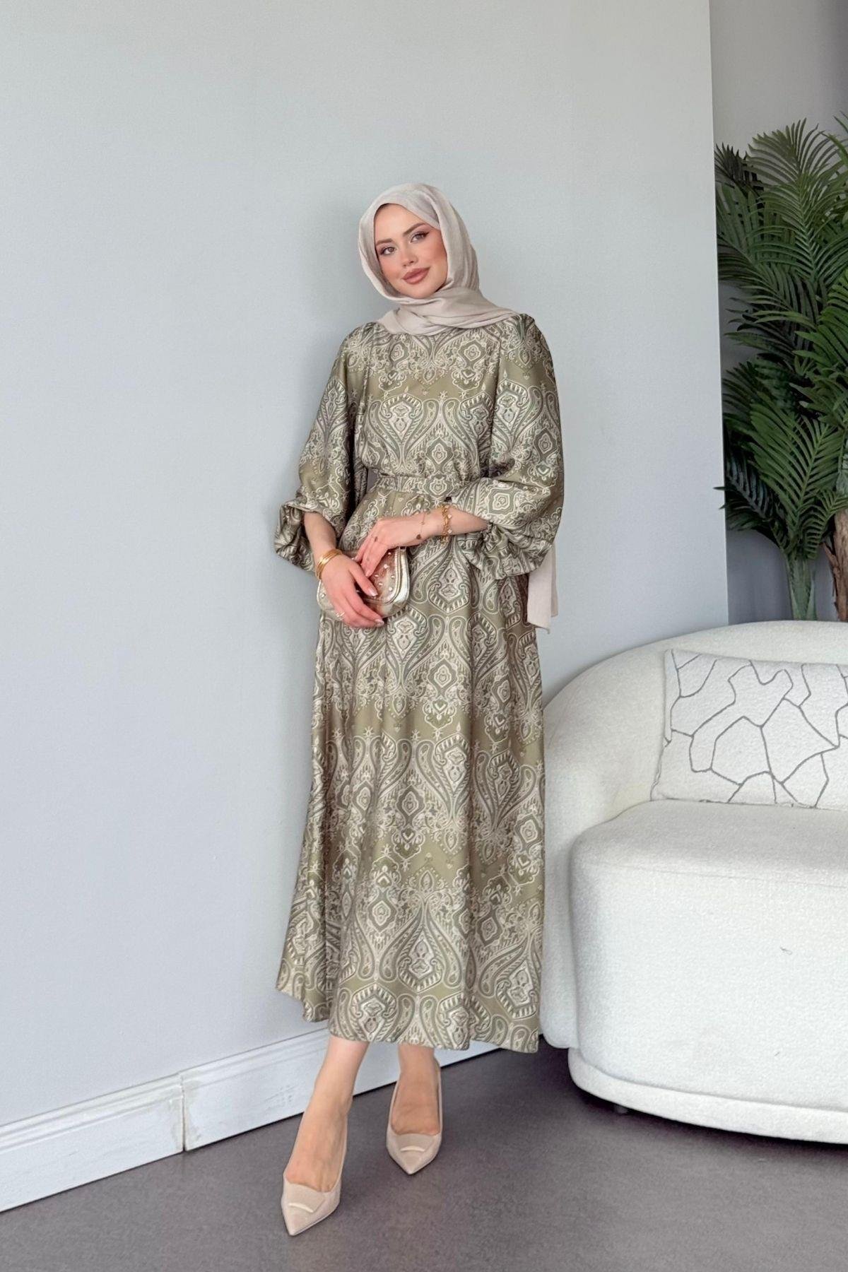 Fas Saten Elbise Yeşil, Fiyatları Fas Saten Elbise Yeşil - Haza Moda