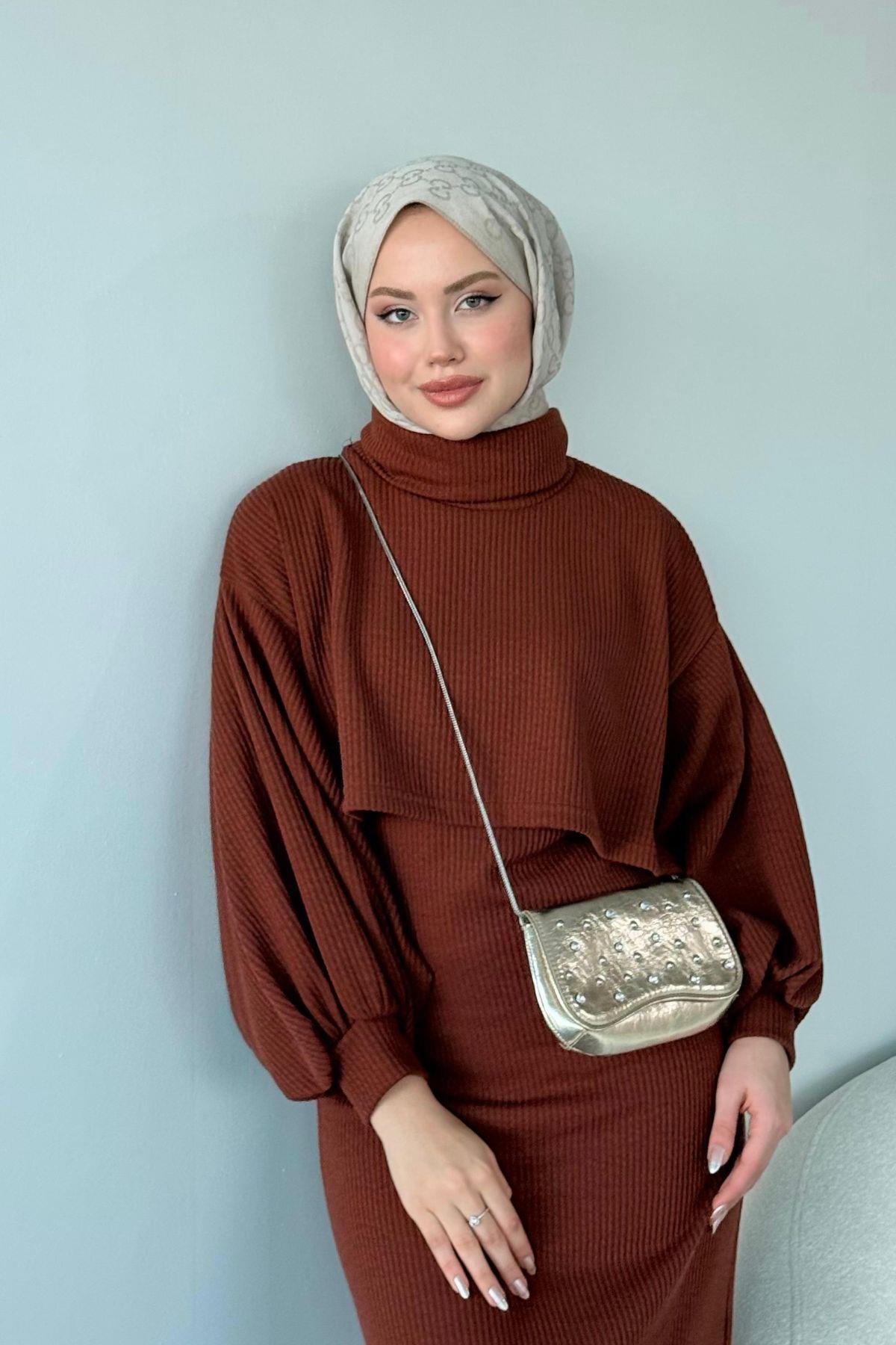 Ferda Boğazlı Triko Elbise Acıkahve, Fiyatları 