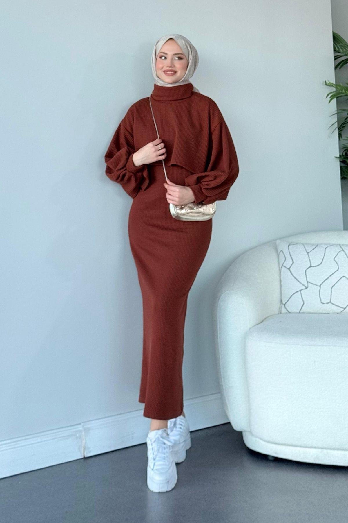 Ferda Boğazlı Triko Elbise Acıkahve, Fiyatları 