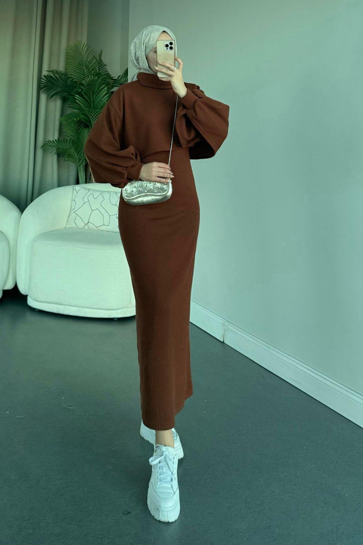 Ferda Boğazlı Triko Elbise Acıkahve, Fiyatları 