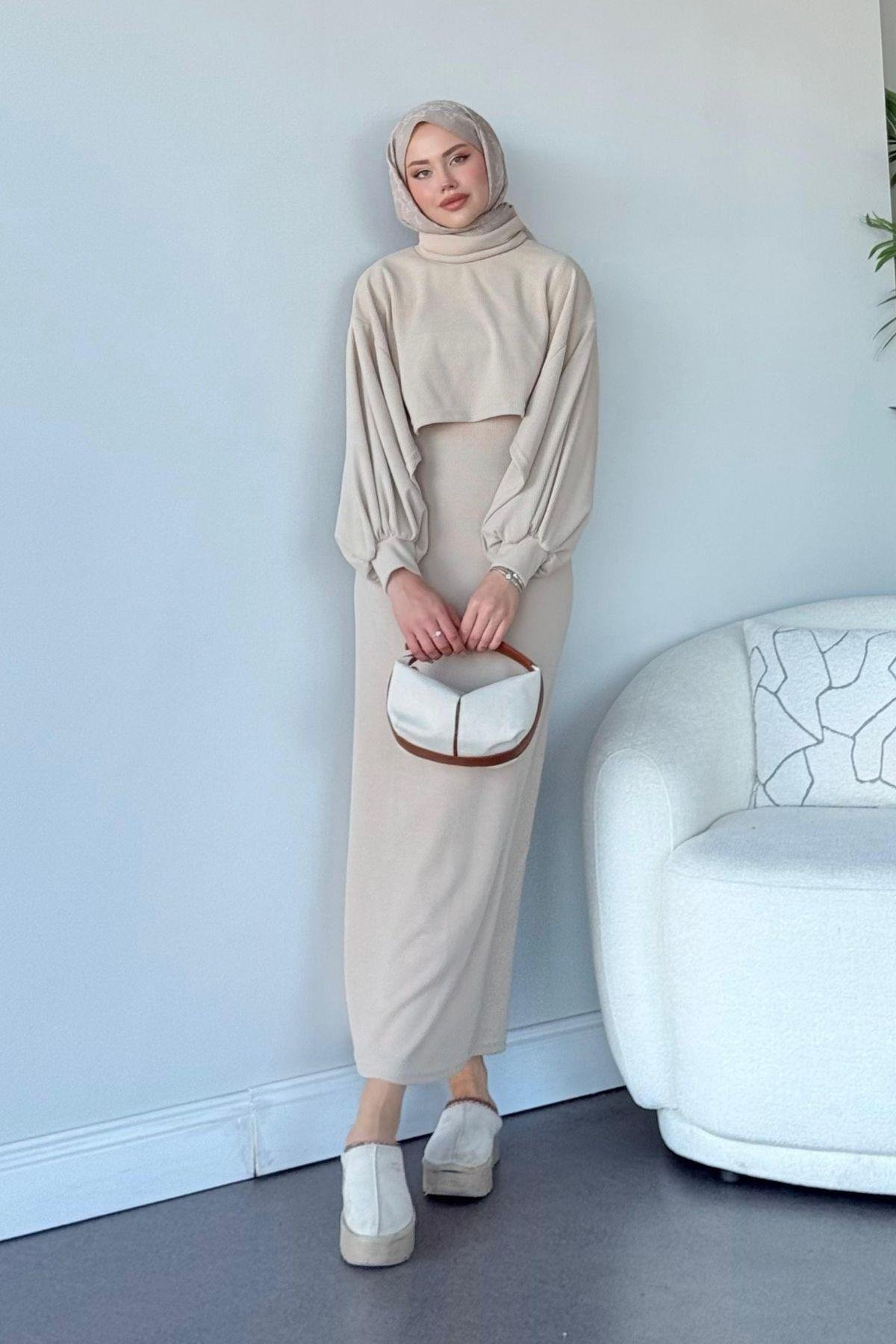 Ferda Boğazlı Triko Elbise Bej, Fiyatları 