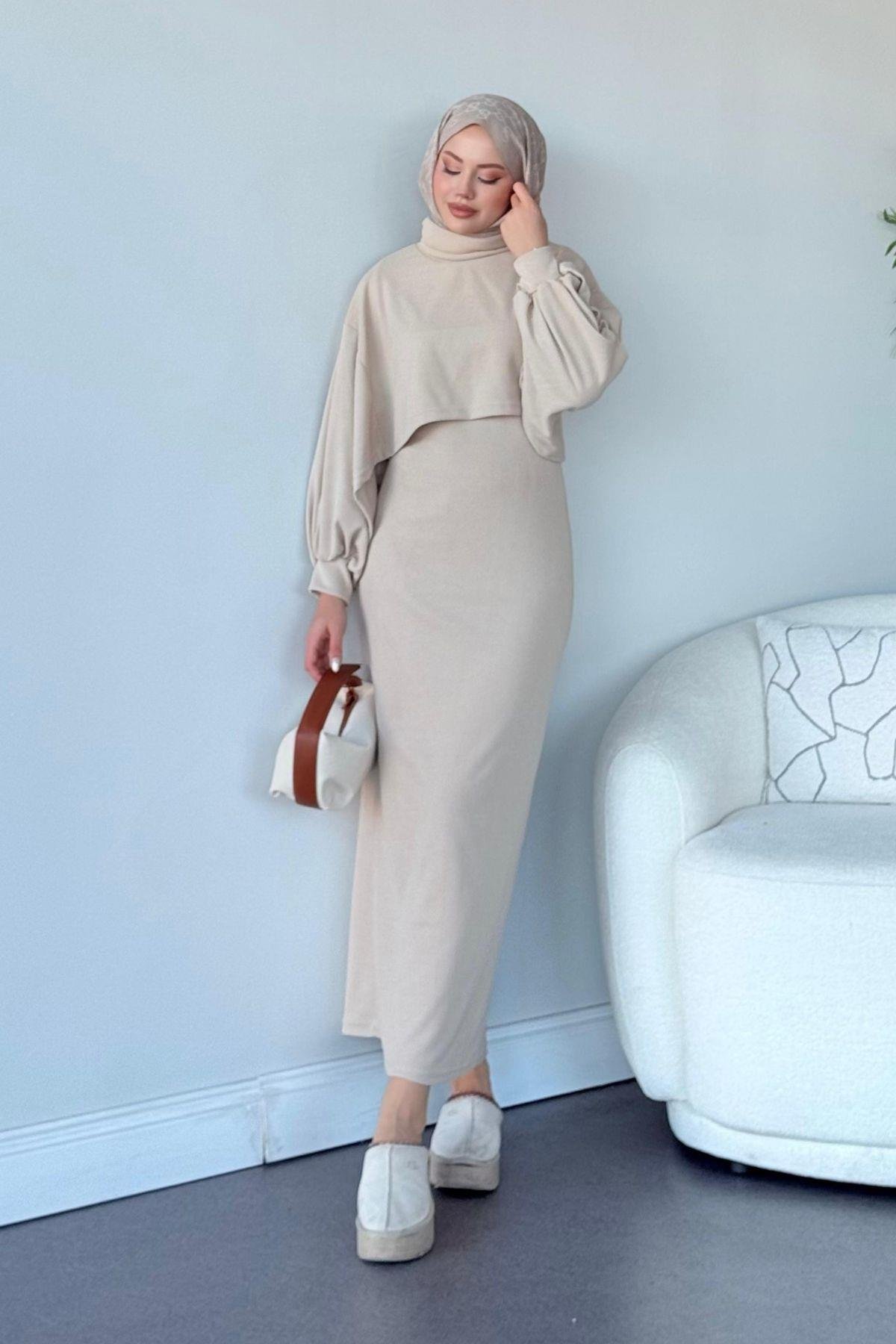 Ferda Boğazlı Triko Elbise Bej, Fiyatları 