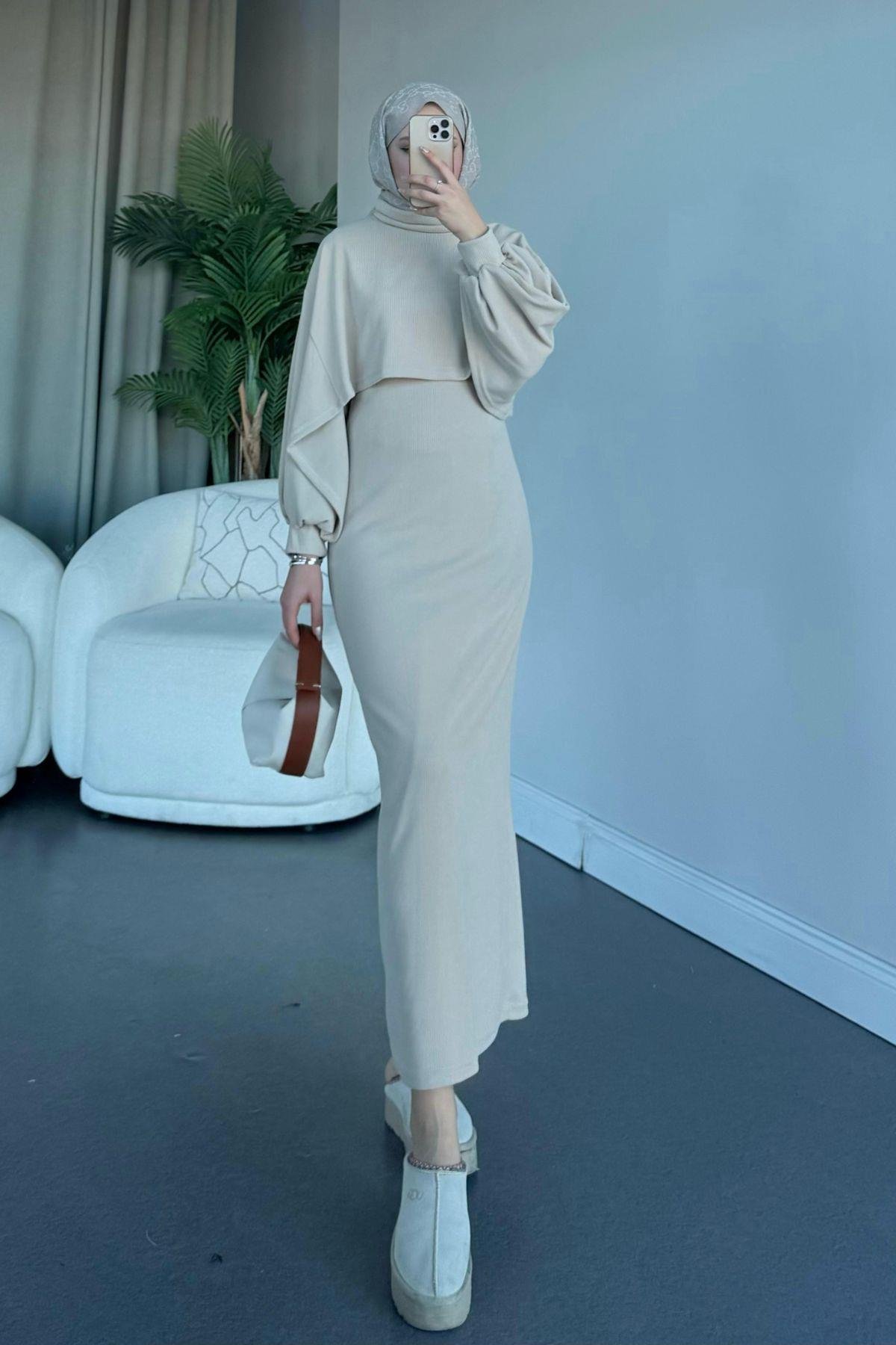 Ferda Boğazlı Triko Elbise Bej, Fiyatları 