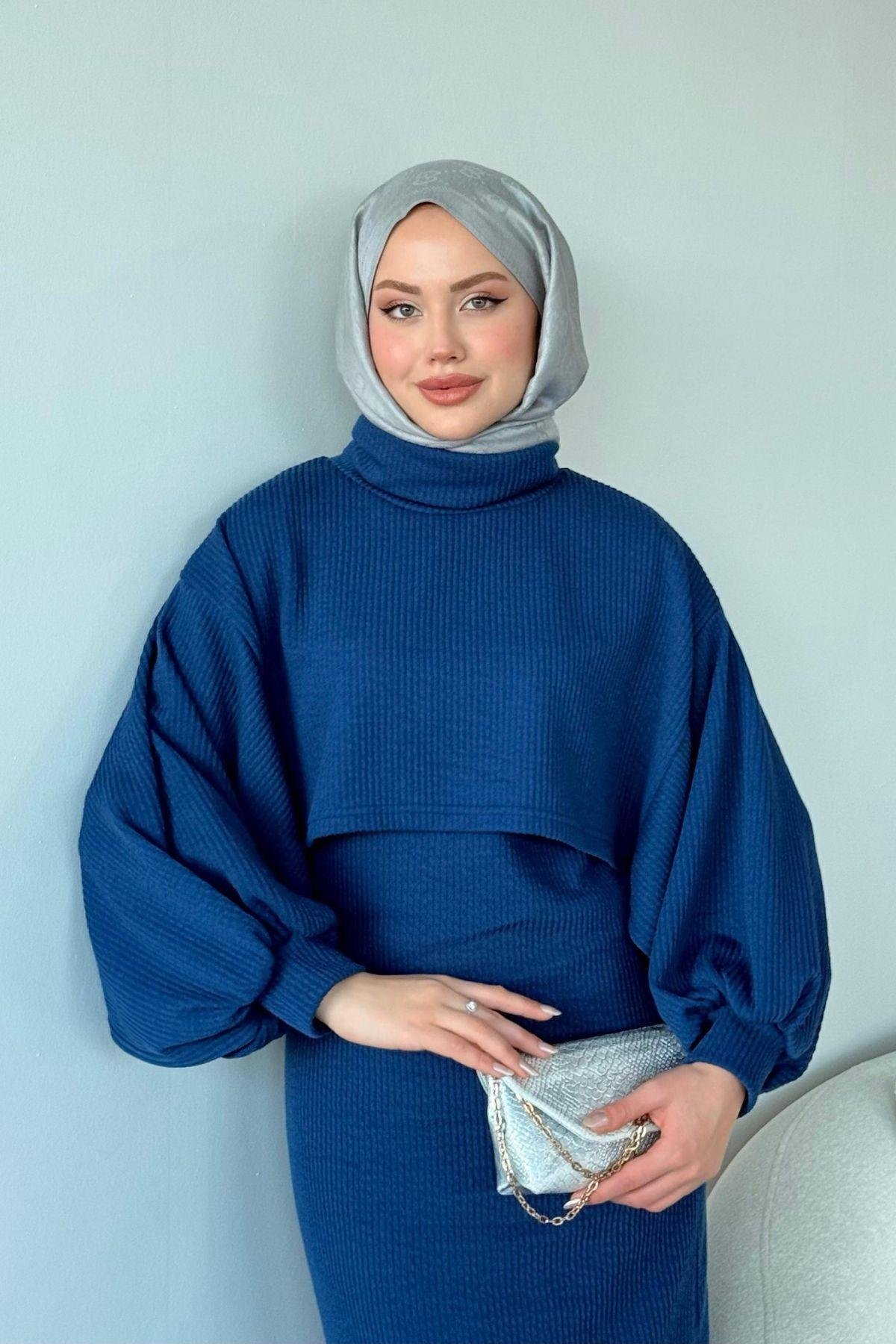 Ferda Boğazlı Triko Elbise Mavi, Fiyatları 