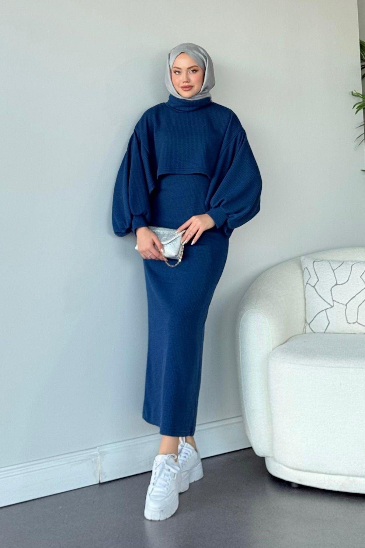 Ferda Boğazlı Triko Elbise Mavi, Fiyatları 