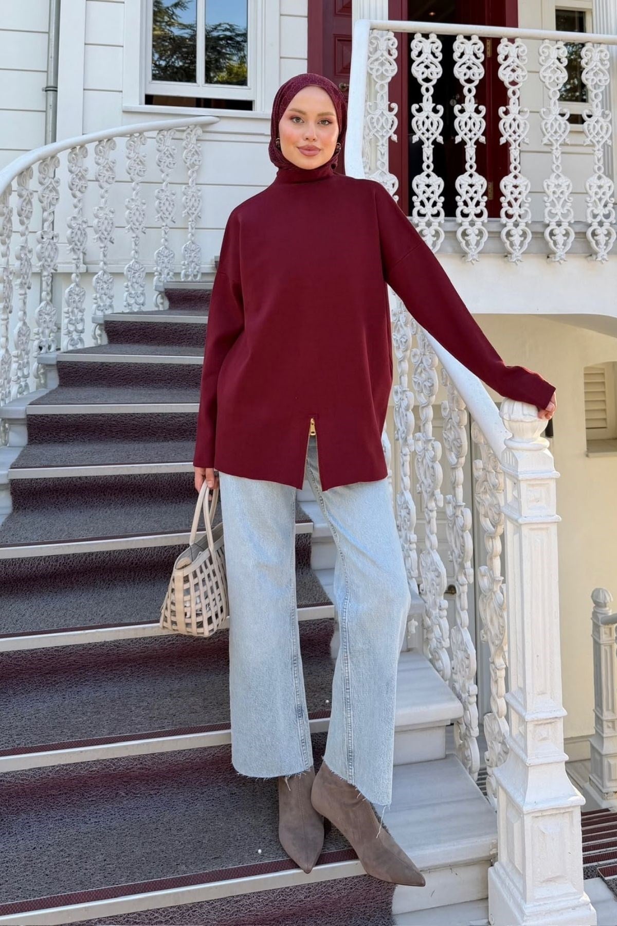 Fermuar Detaylı Salaş Tunik Bordo, Fiyatları 