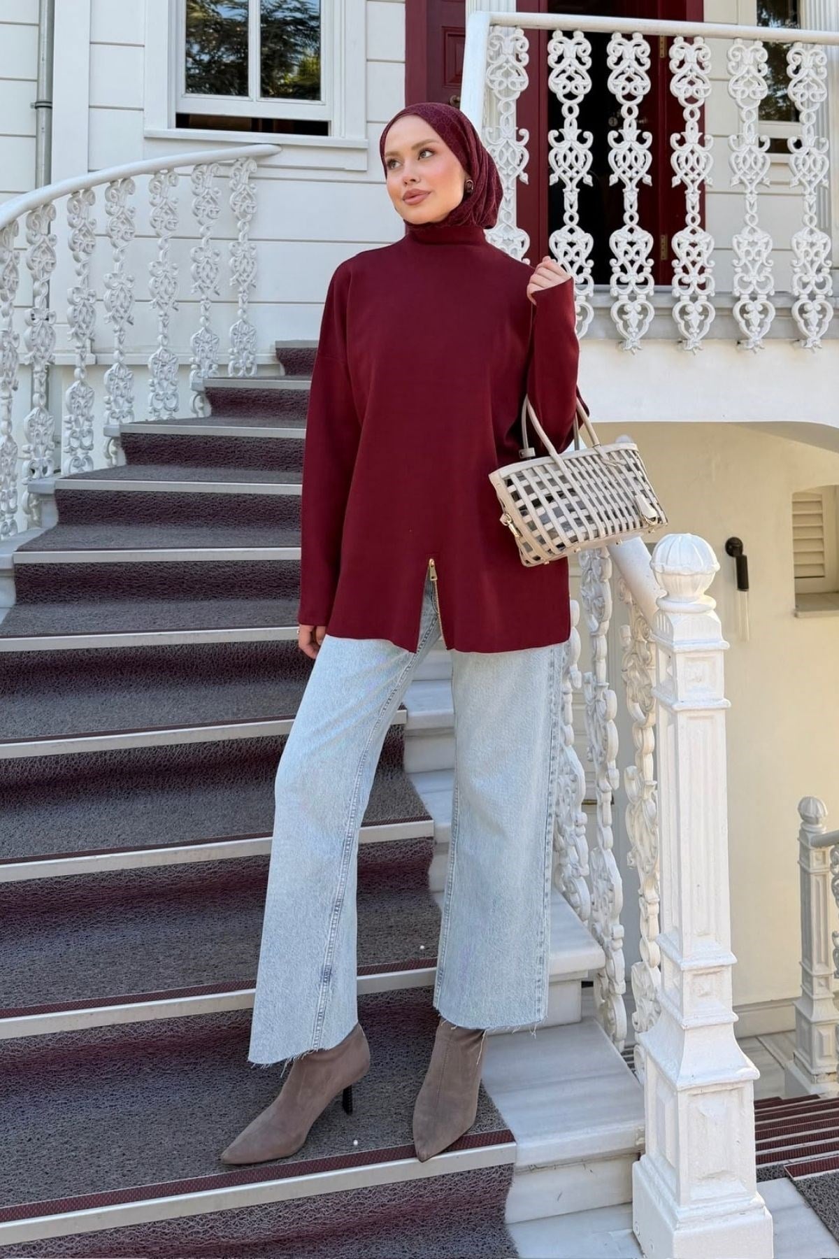 Fermuar Detaylı Salaş Tunik Bordo, Fiyatları 