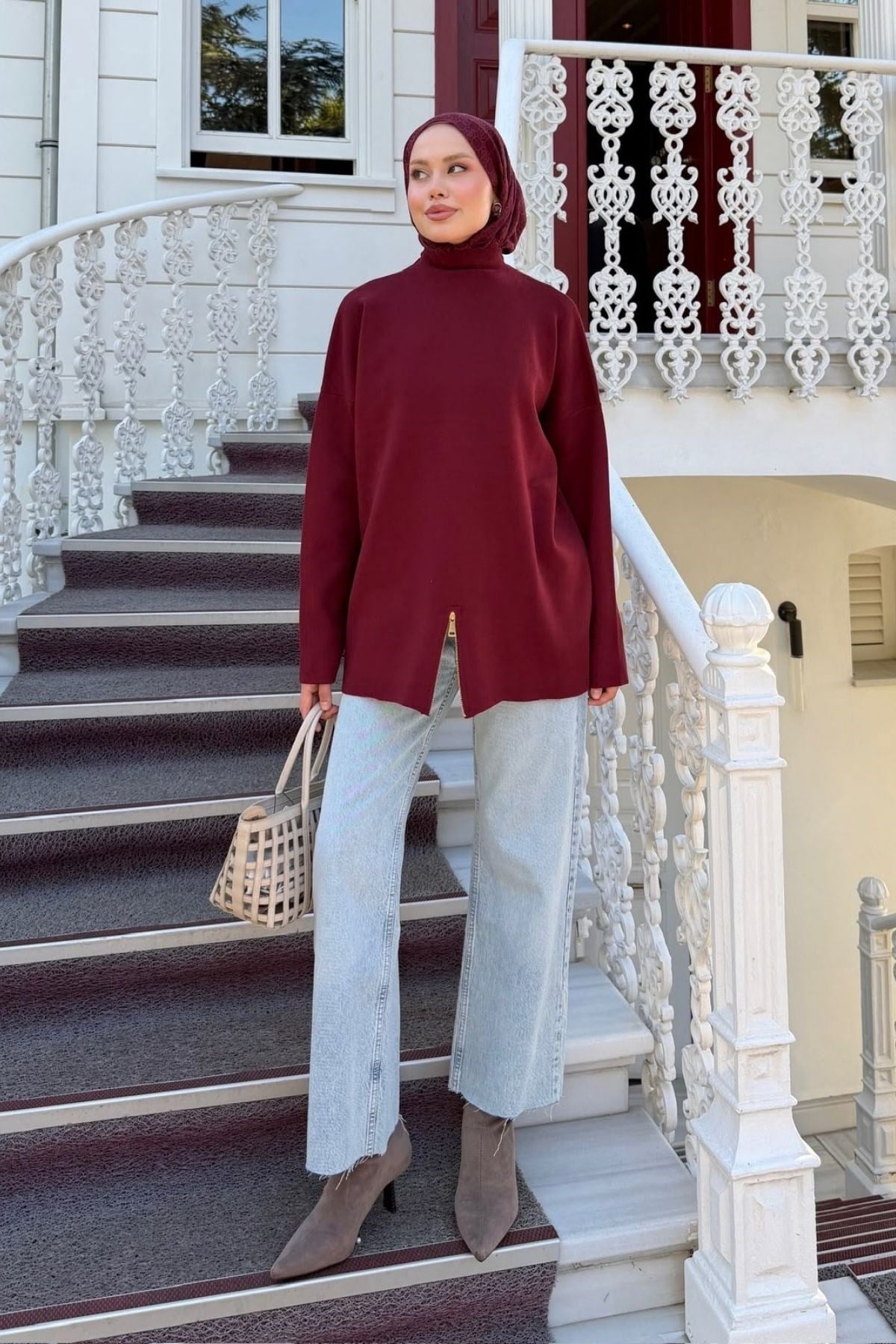 Fermuar Detaylı Salaş Tunik Bordo, Fiyatları 
