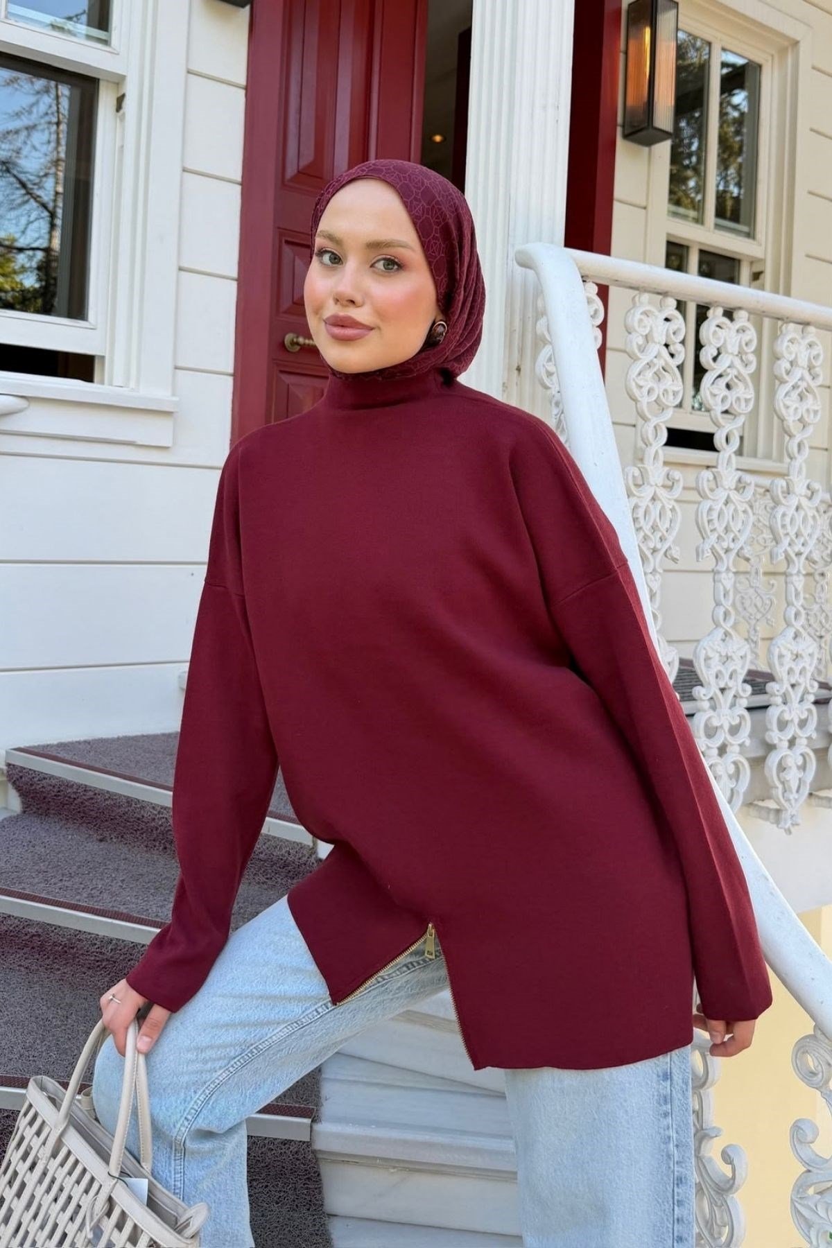 Fermuar Detaylı Salaş Tunik Bordo, Fiyatları 