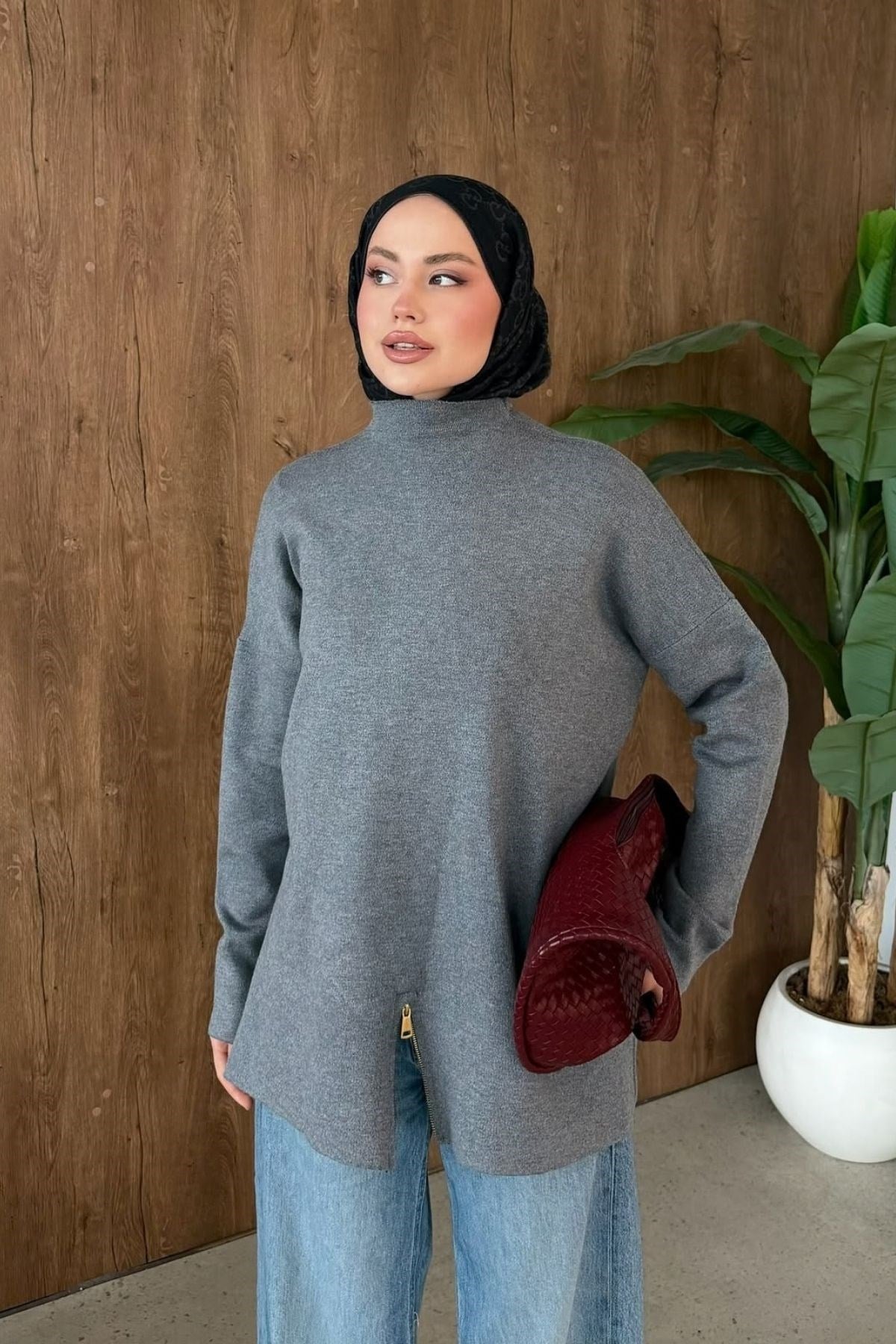 Fermuar Detaylı Salaş Tunik Gri, Fiyatları 