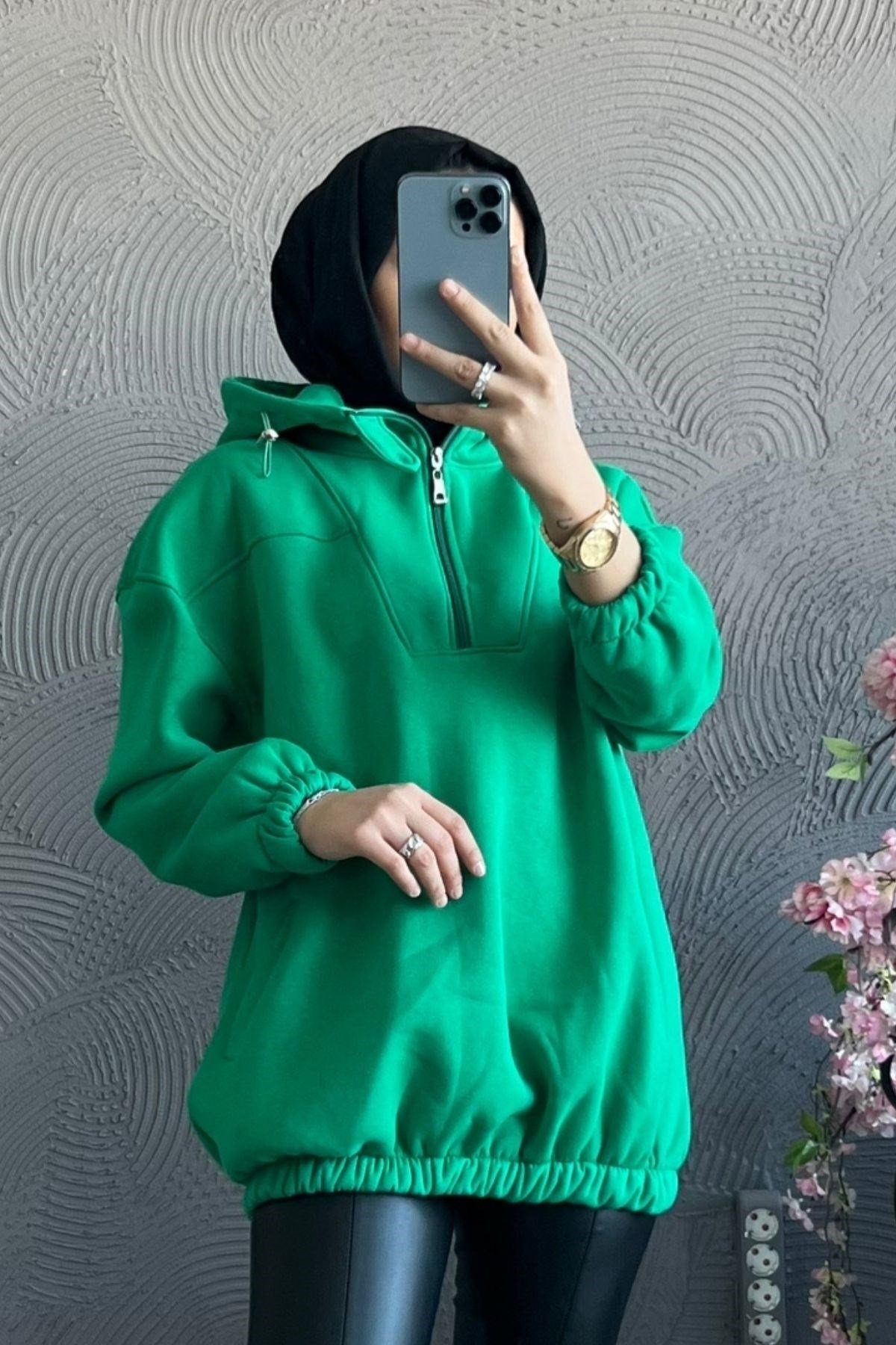 Fermuarlı Sweat-YEŞİL, Fiyatları Yırtmaçlı Kapişonlu Sweat-AÇIK YEŞİL – Haza Moda | Tesettür Giyim
