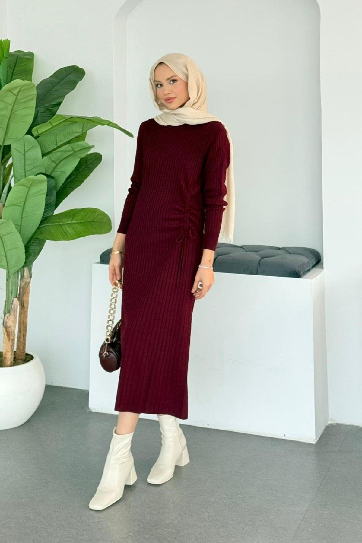 Fi Triko Elbise Bordo, Fiyatları Fi Triko Elbise Bordo- Haza Moda