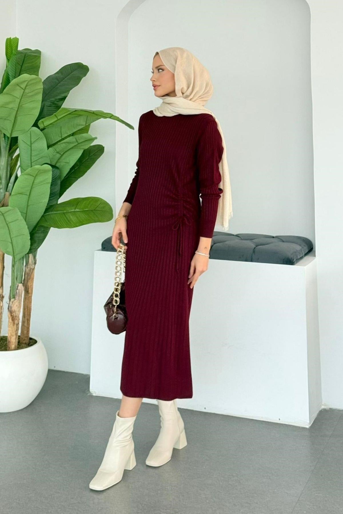Fi Triko Elbise Bordo, Fiyatları Fi Triko Elbise Bordo- Haza Moda