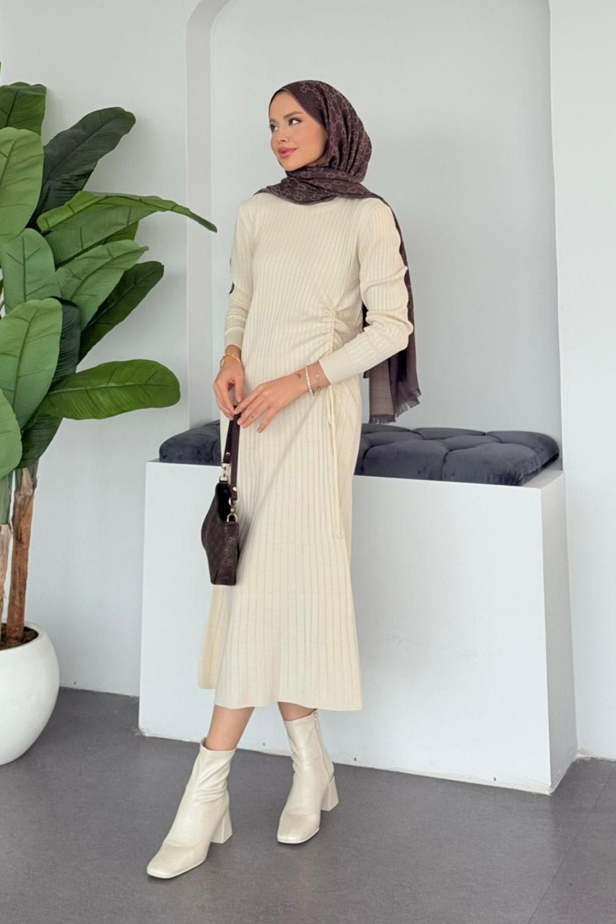 Fi Triko Elbise Ekru , Fiyatları Fi Triko Elbise Ekru - Haza Moda