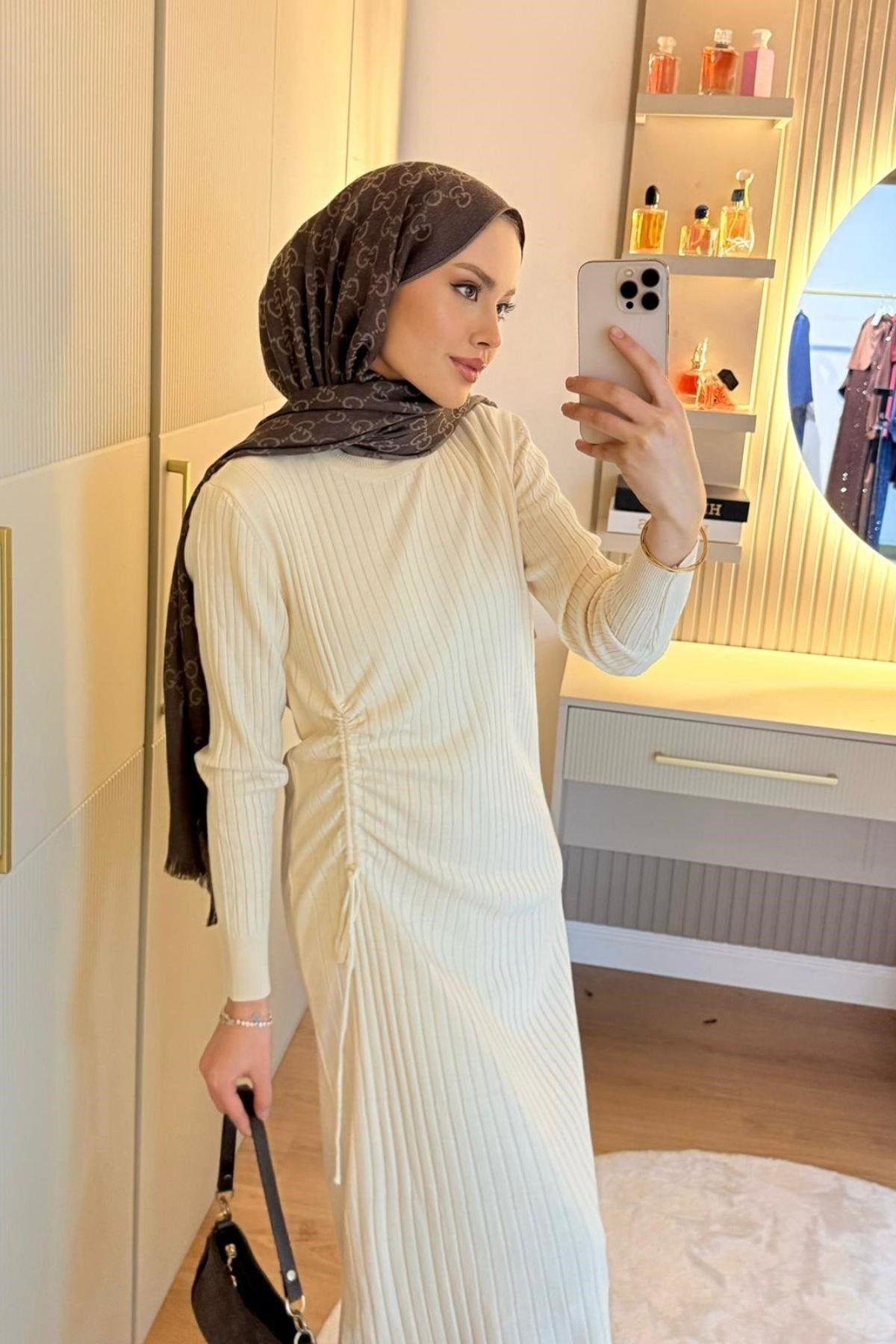 Fi Triko Elbise Ekru , Fiyatları Fi Triko Elbise Ekru - Haza Moda