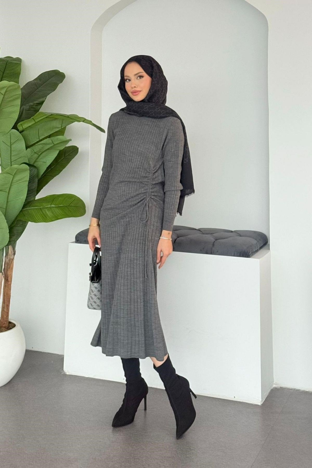 Fi Triko Elbise Füme , Fiyatları Fi Triko Elbise Füme - Haza Moda