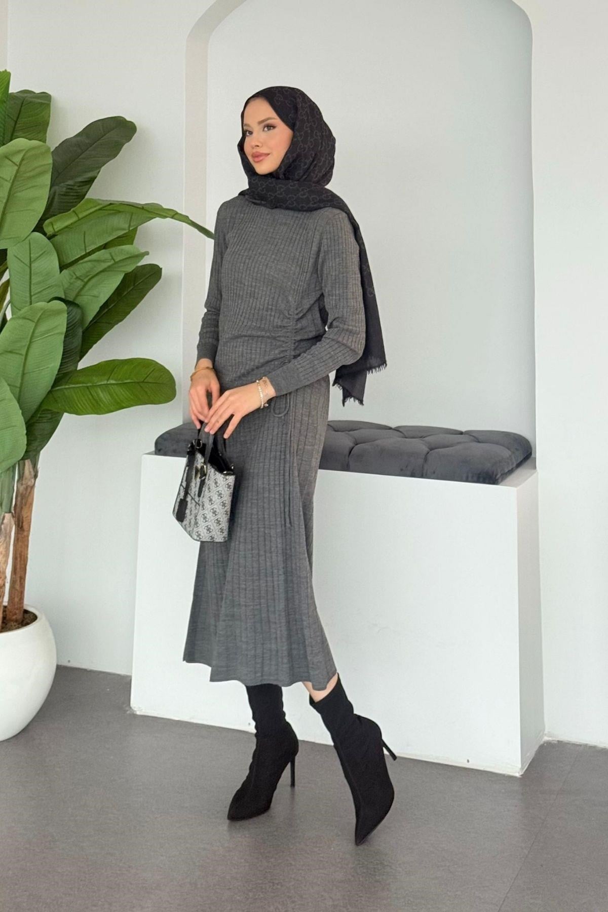 Fi Triko Elbise Füme , Fiyatları Fi Triko Elbise Füme - Haza Moda