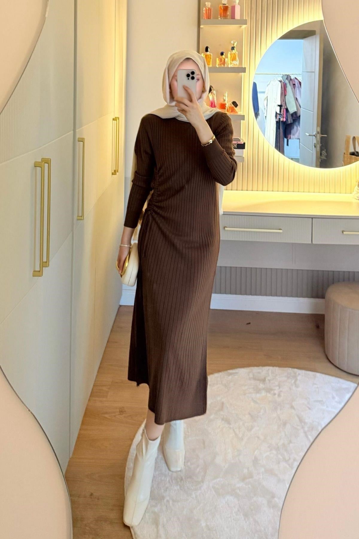 Fi Triko Elbise Kahve , Fiyatları Fi Triko Elbise Kahve - Haza Moda