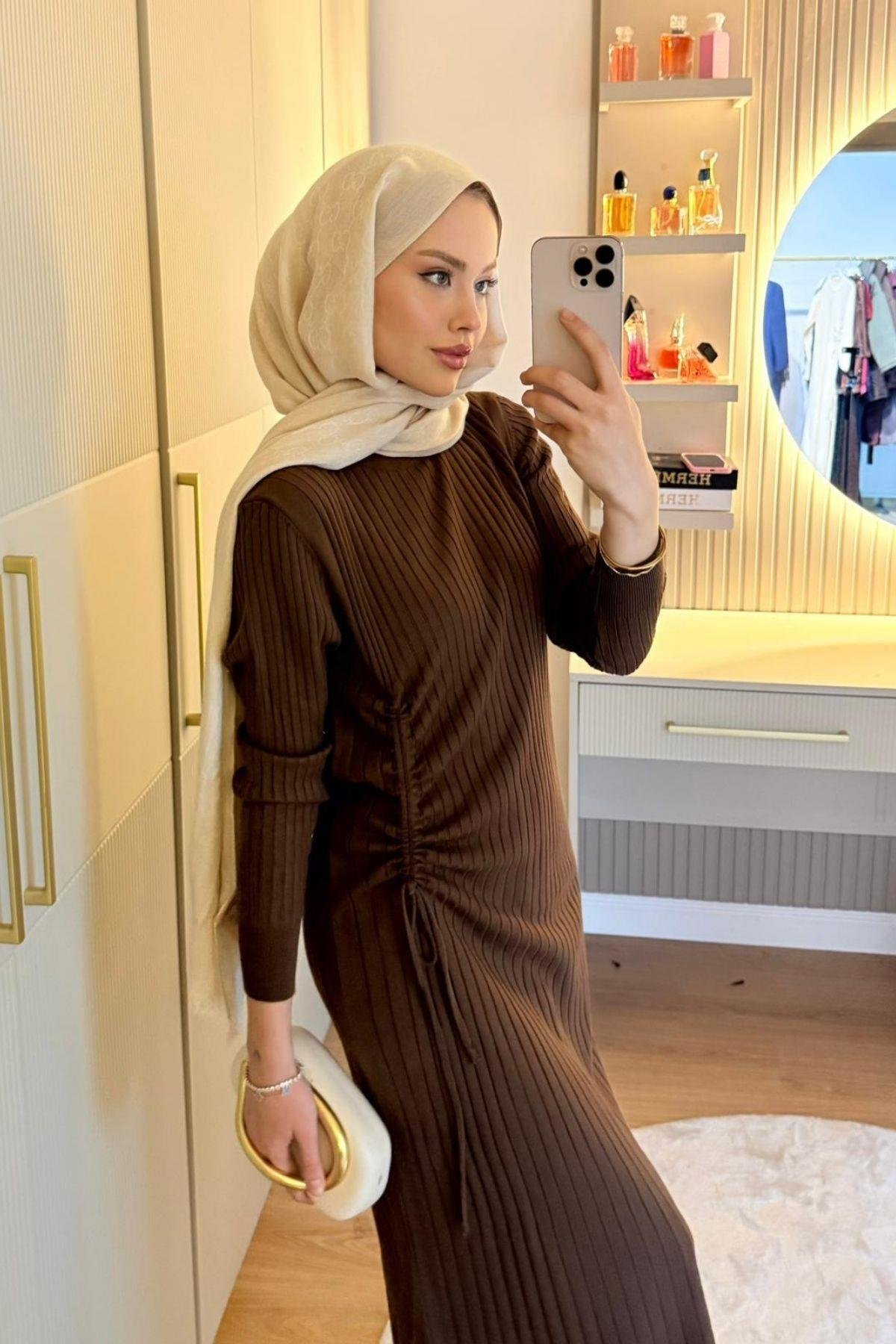 Fi Triko Elbise Kahve , Fiyatları Fi Triko Elbise Kahve - Haza Moda