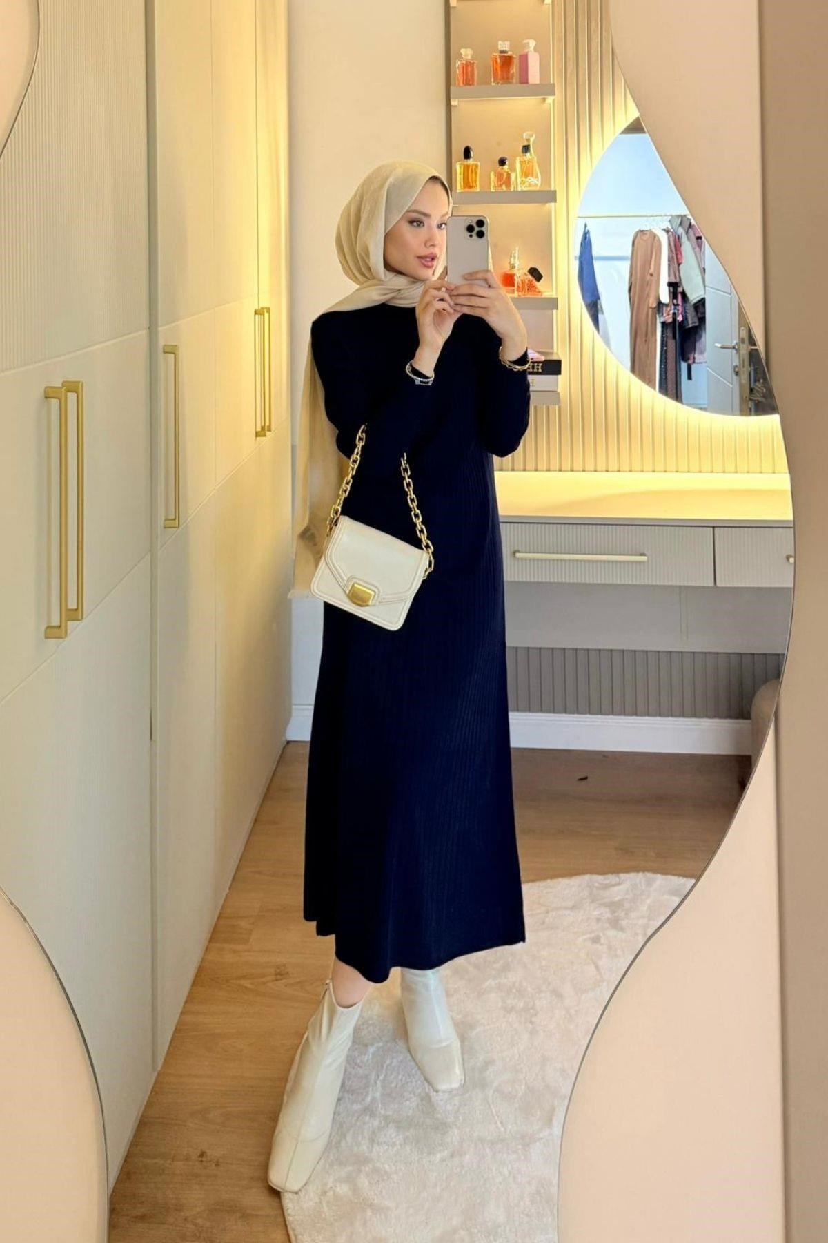 Fi Triko Elbise Lacivert , Fiyatları Fi Triko Elbise Lacivert - Haza Moda