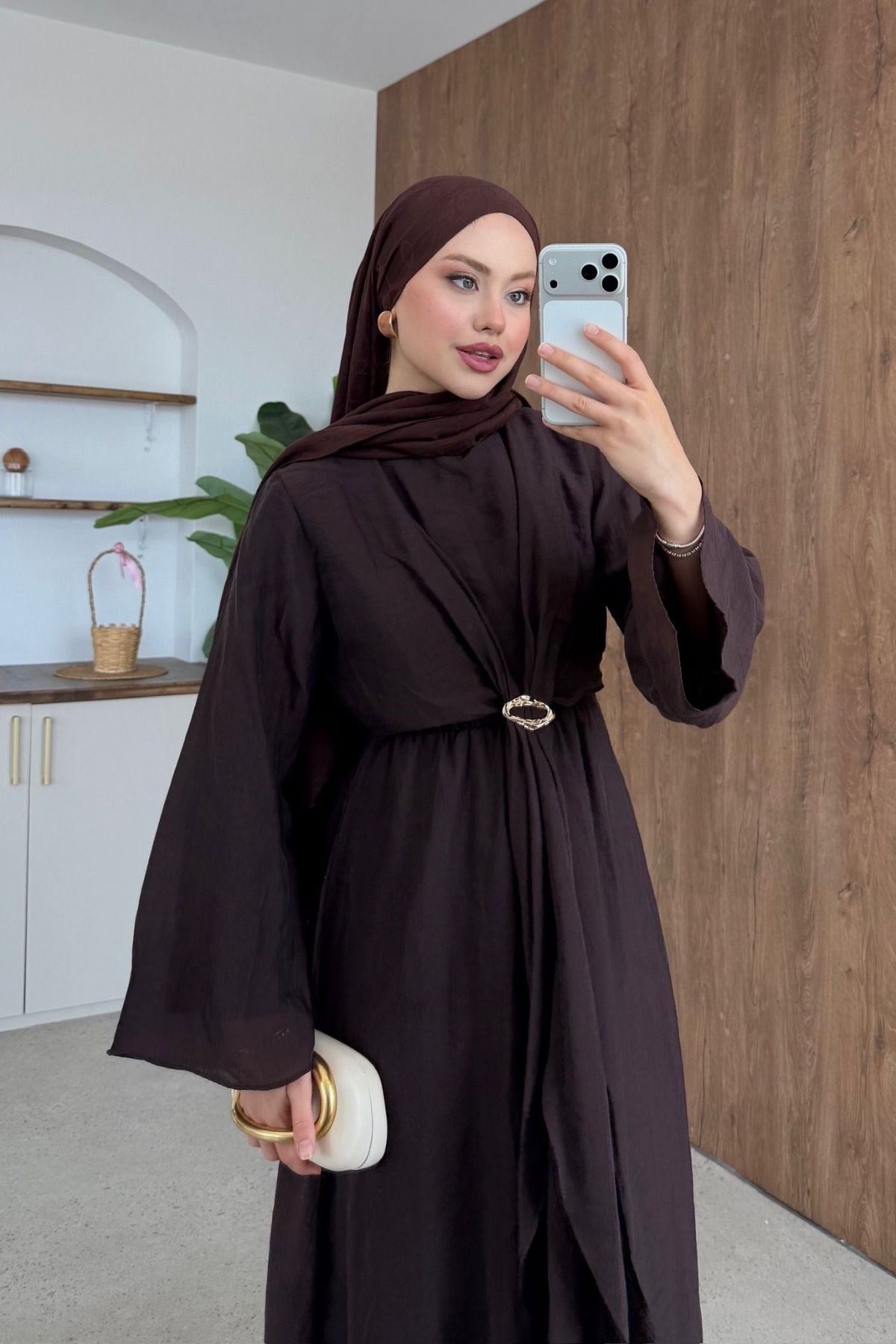 Fidan Broş Detaylı Elbise Kahve, Fiyatları 