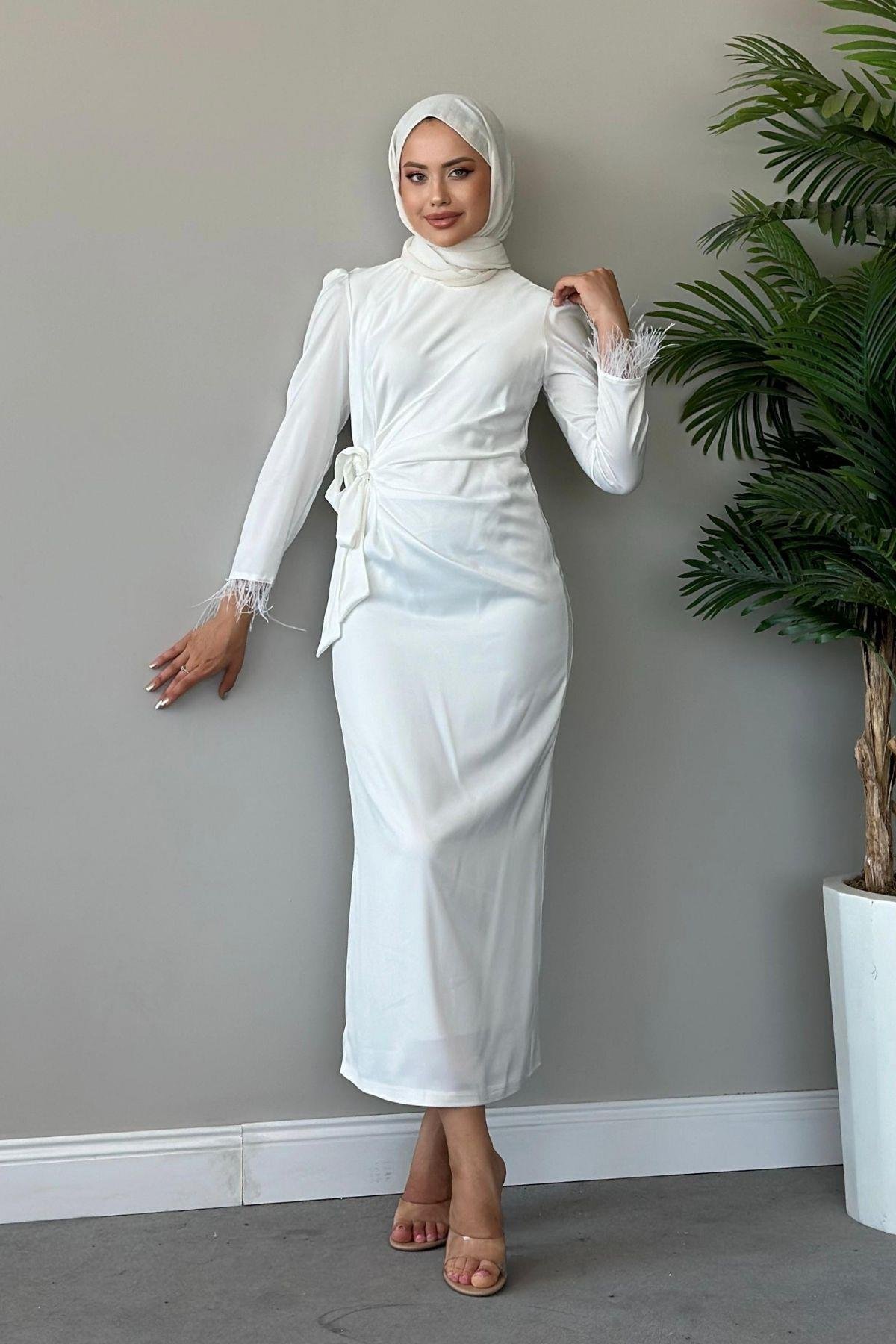 Figen Abiye Beyaz, Fiyatları Haza Moda | Tesettür Giyim | Figen Abiye Beyaz