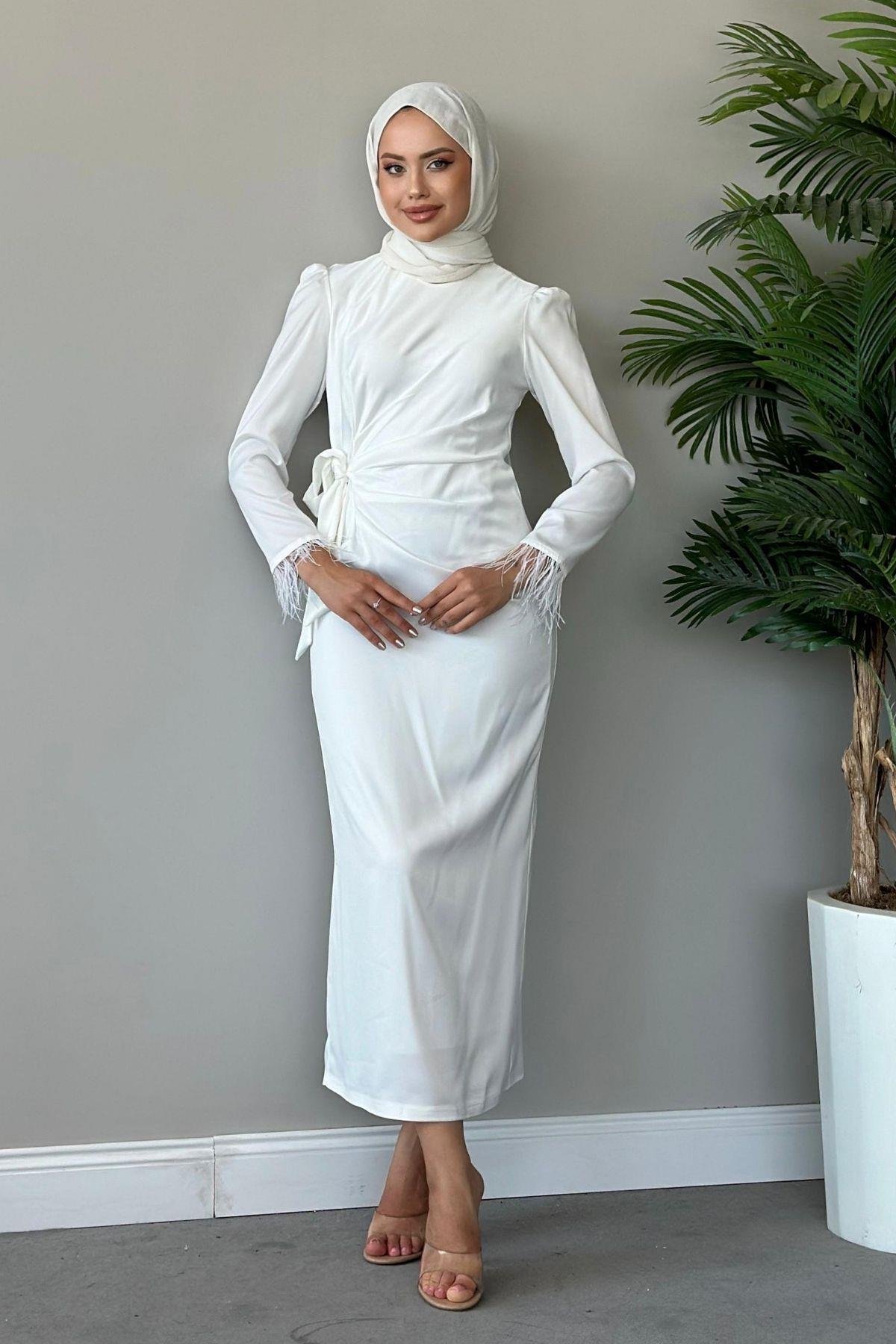 Figen Abiye Beyaz, Fiyatları Haza Moda | Tesettür Giyim | Figen Abiye Beyaz