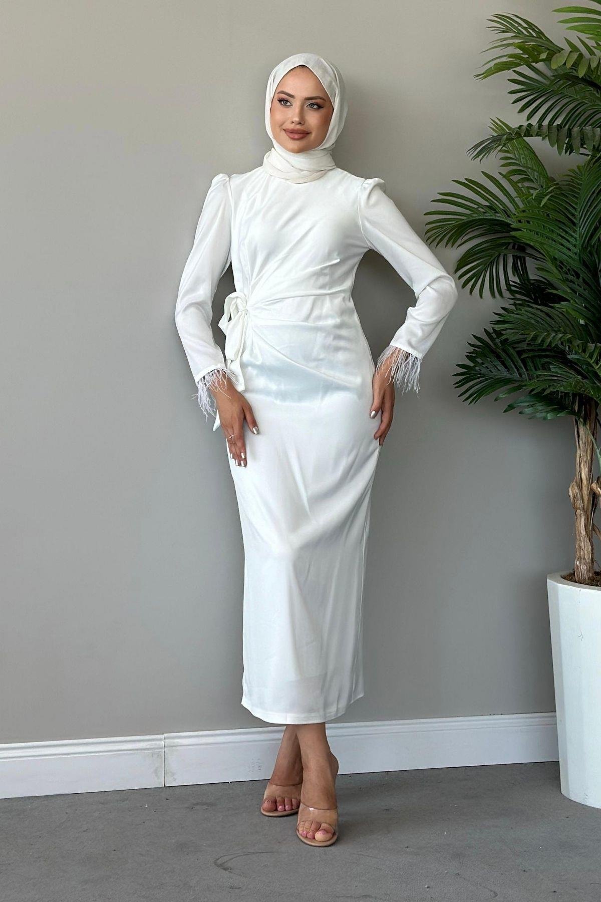 Figen Abiye Beyaz, Fiyatları Haza Moda | Tesettür Giyim | Figen Abiye Beyaz