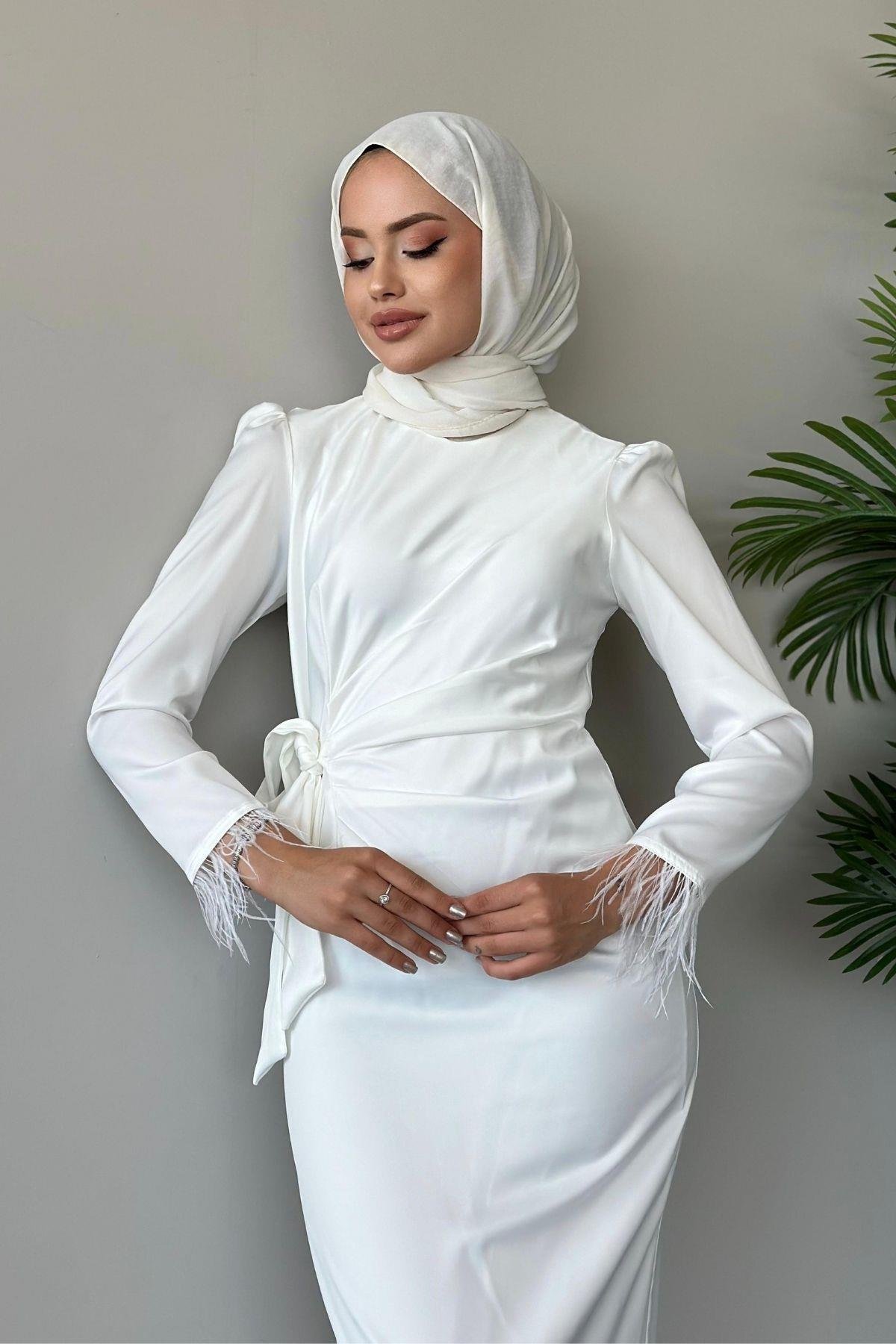 Figen Abiye Beyaz, Fiyatları Haza Moda | Tesettür Giyim | Figen Abiye Beyaz