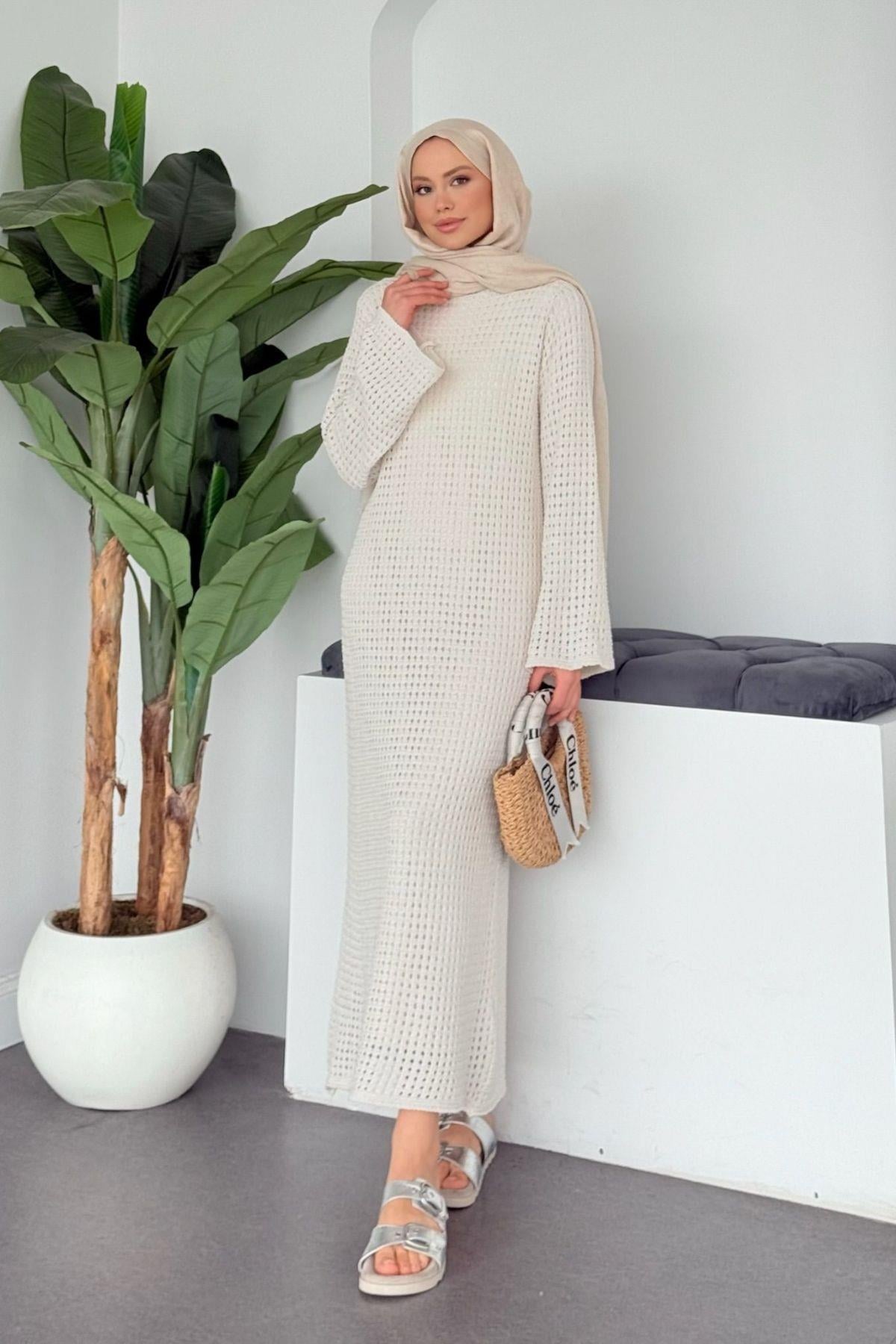 FİLE Örme Elbise Krem, Fiyatları 