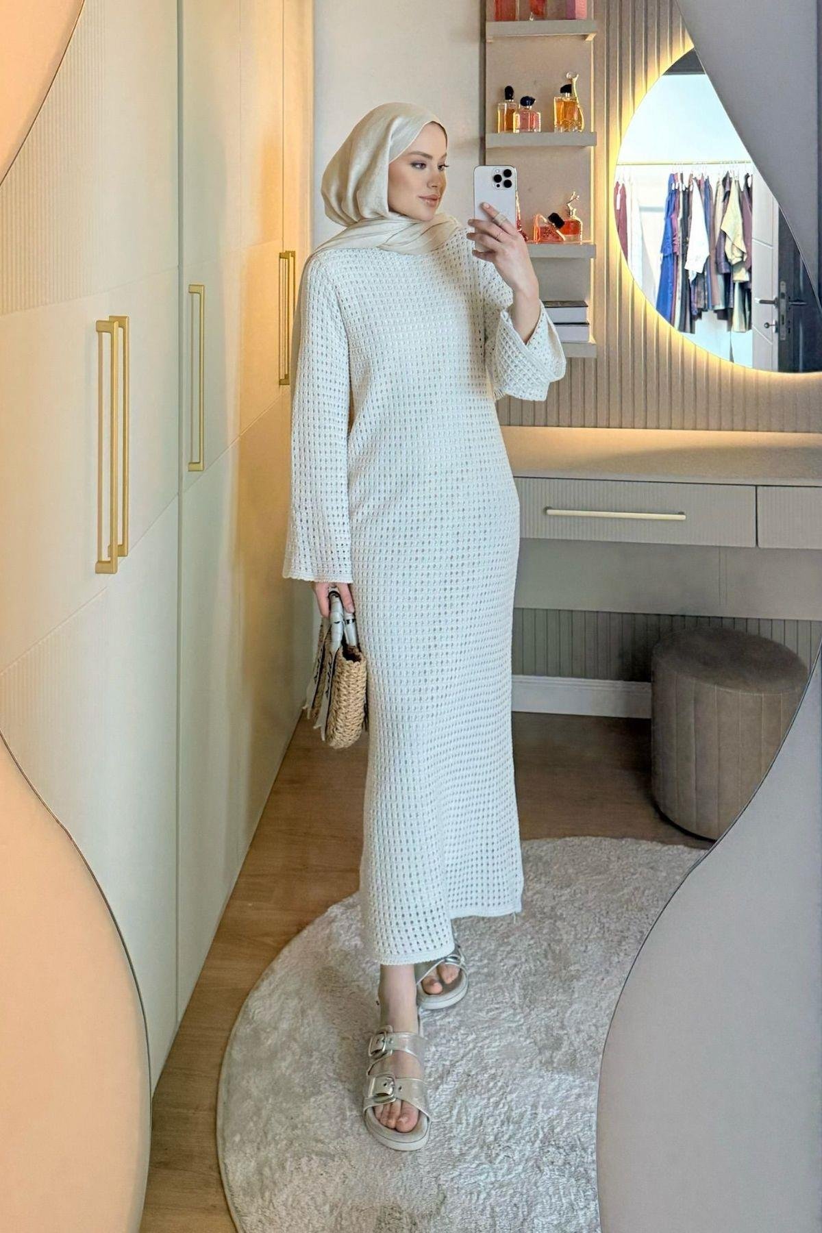 FİLE Örme Elbise Krem, Fiyatları 