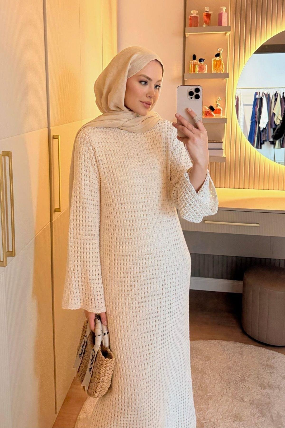 FİLE Örme Elbise Krem, Fiyatları 