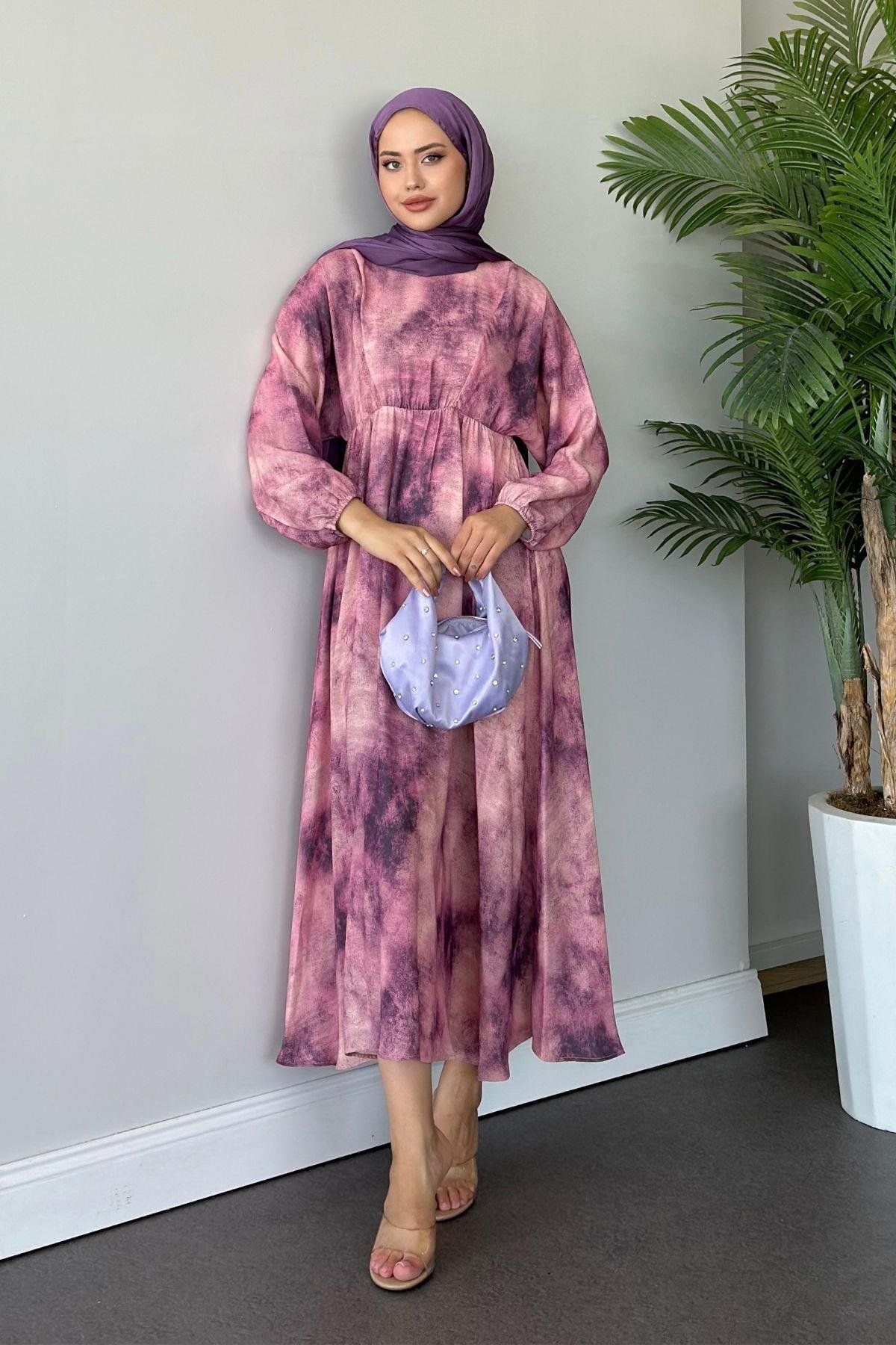 Fırça Desen Elbise Fuşya, Fiyatları 