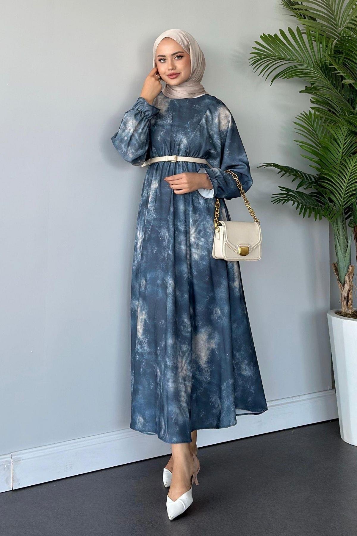 Fırça Desen Elbise Lacivert, Fiyatları 