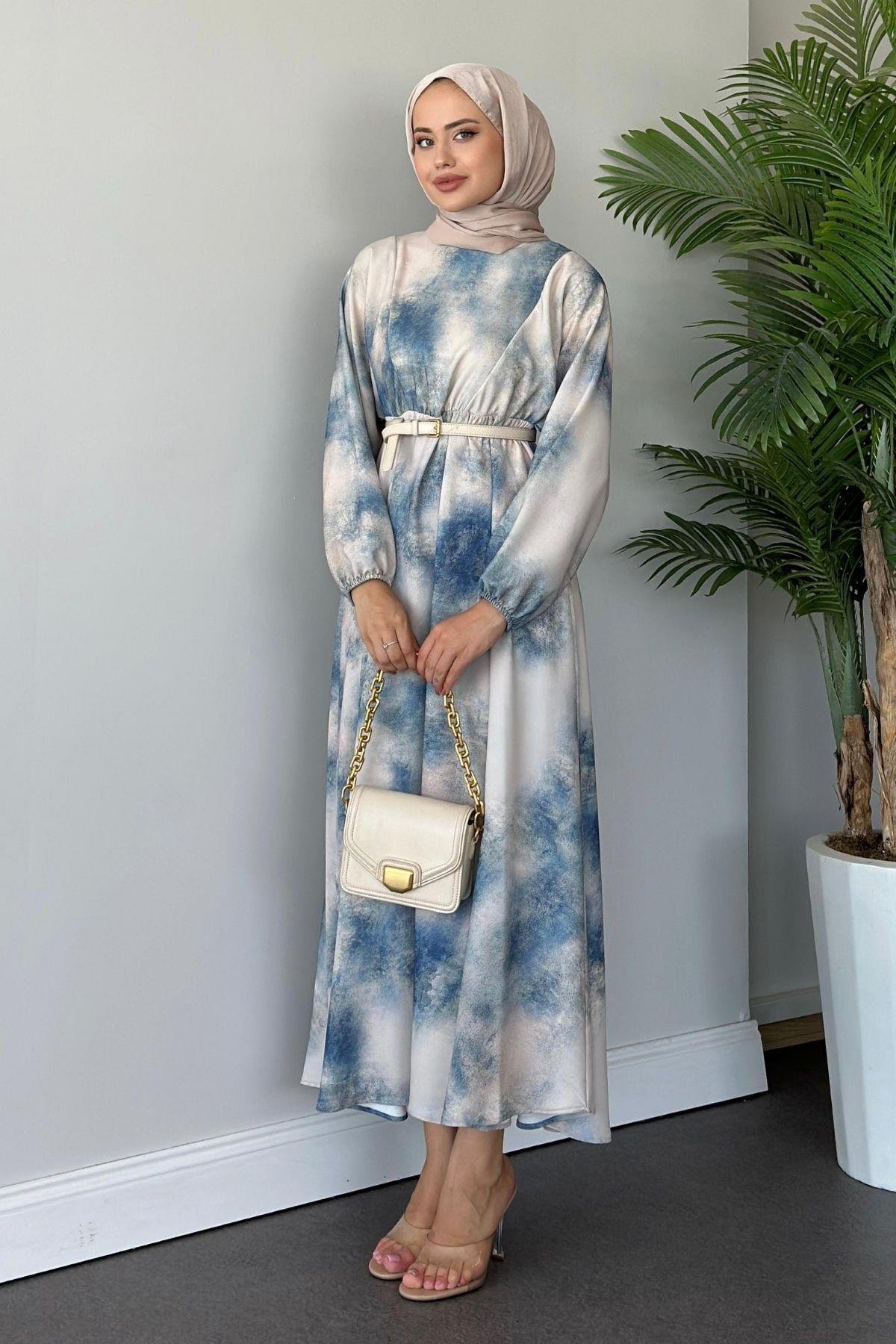 Fırça Desen Elbise Mavi, Fiyatları 