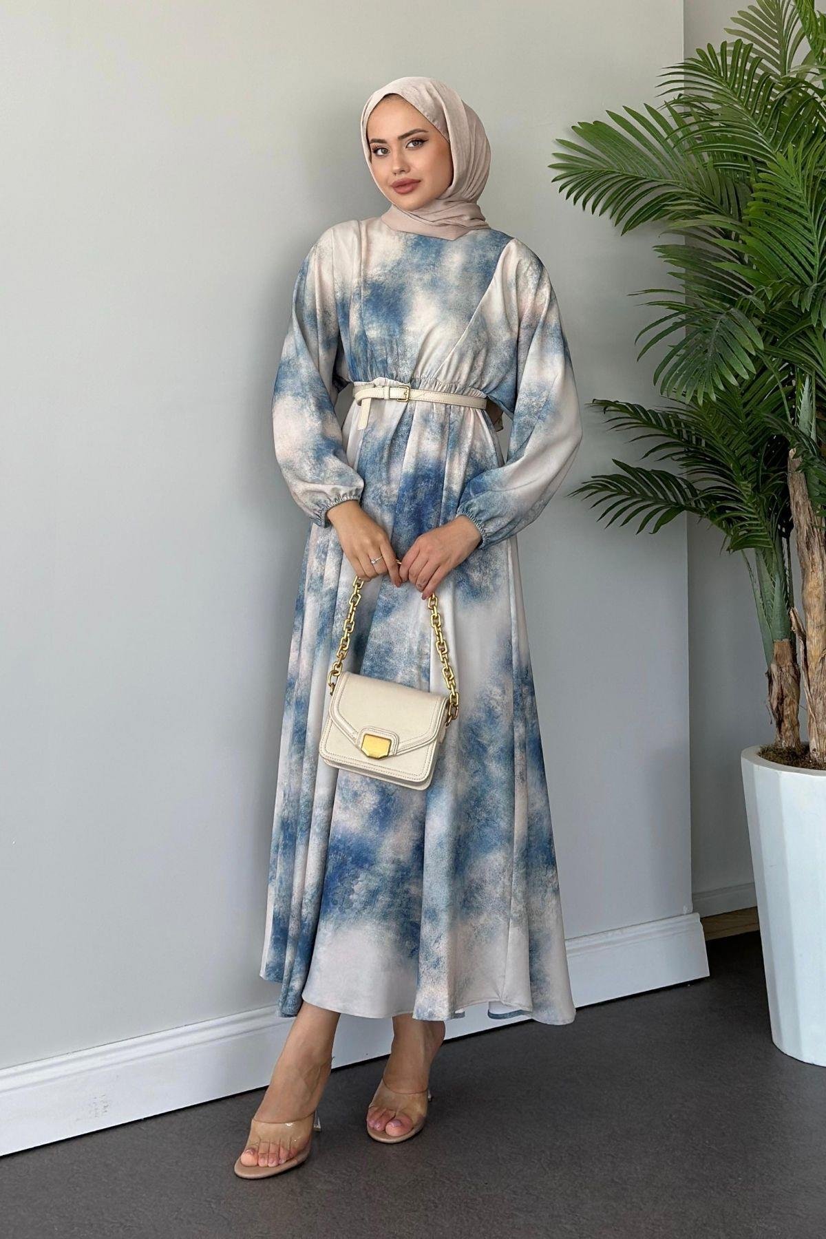 Fırça Desen Elbise Mavi, Fiyatları 