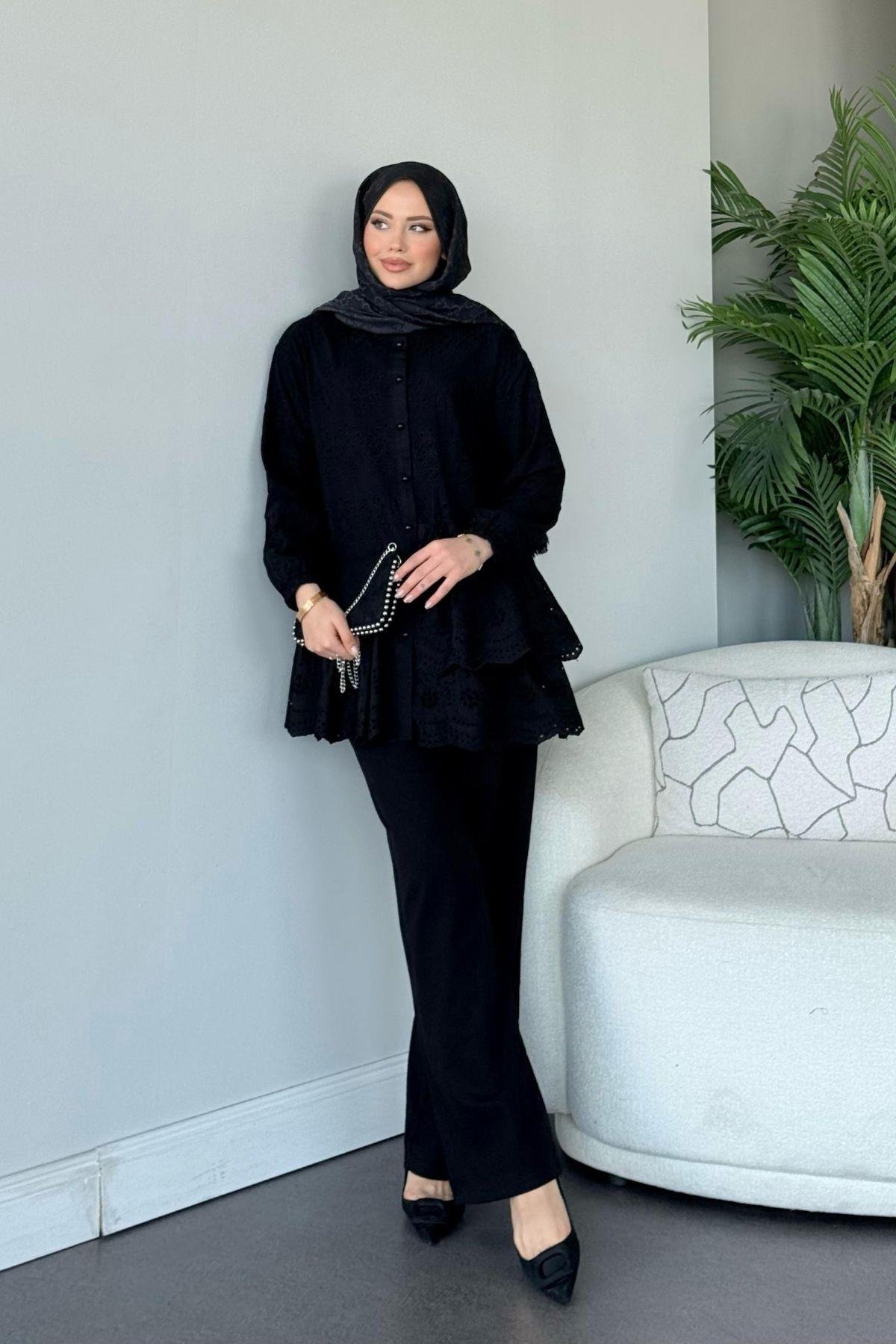 Fırfırlı Fisto Tunik Siyah, Fiyatları Fırfırlı Fisto Tunik Siyah -  Haza Moda 